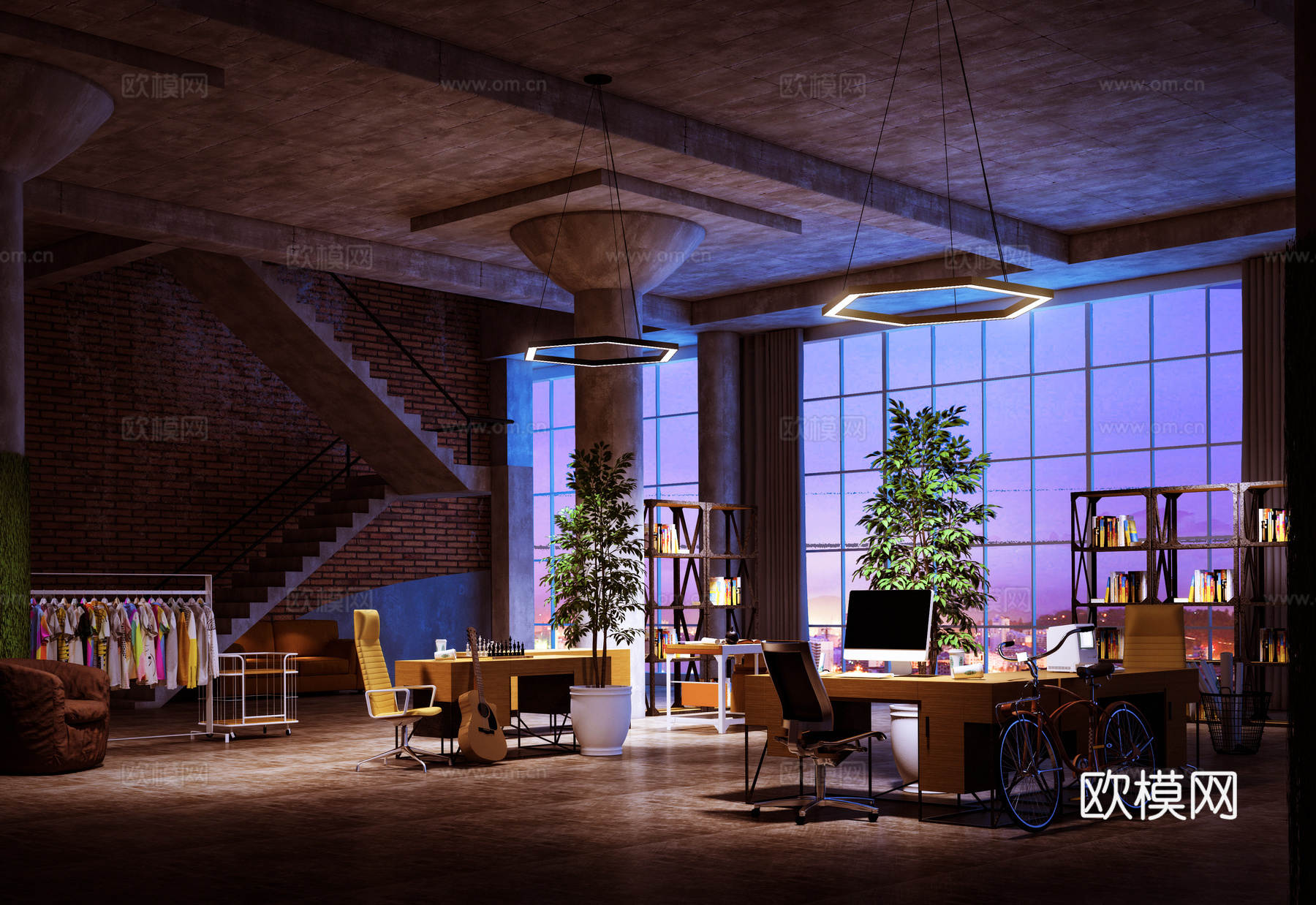 工业风loft 书桌椅 办公桌椅3d模型