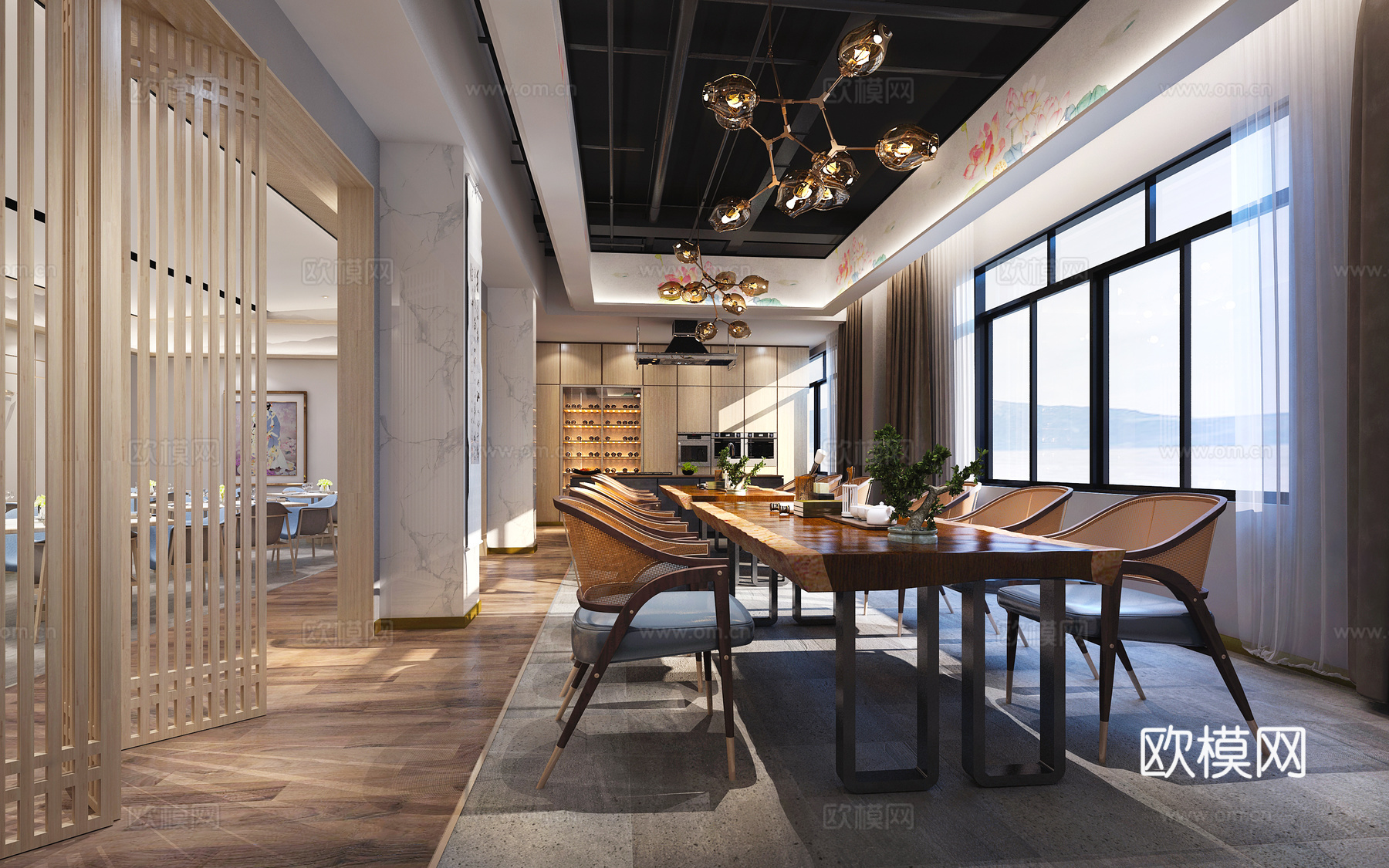中式餐厅 吊灯 休闲区3d模型