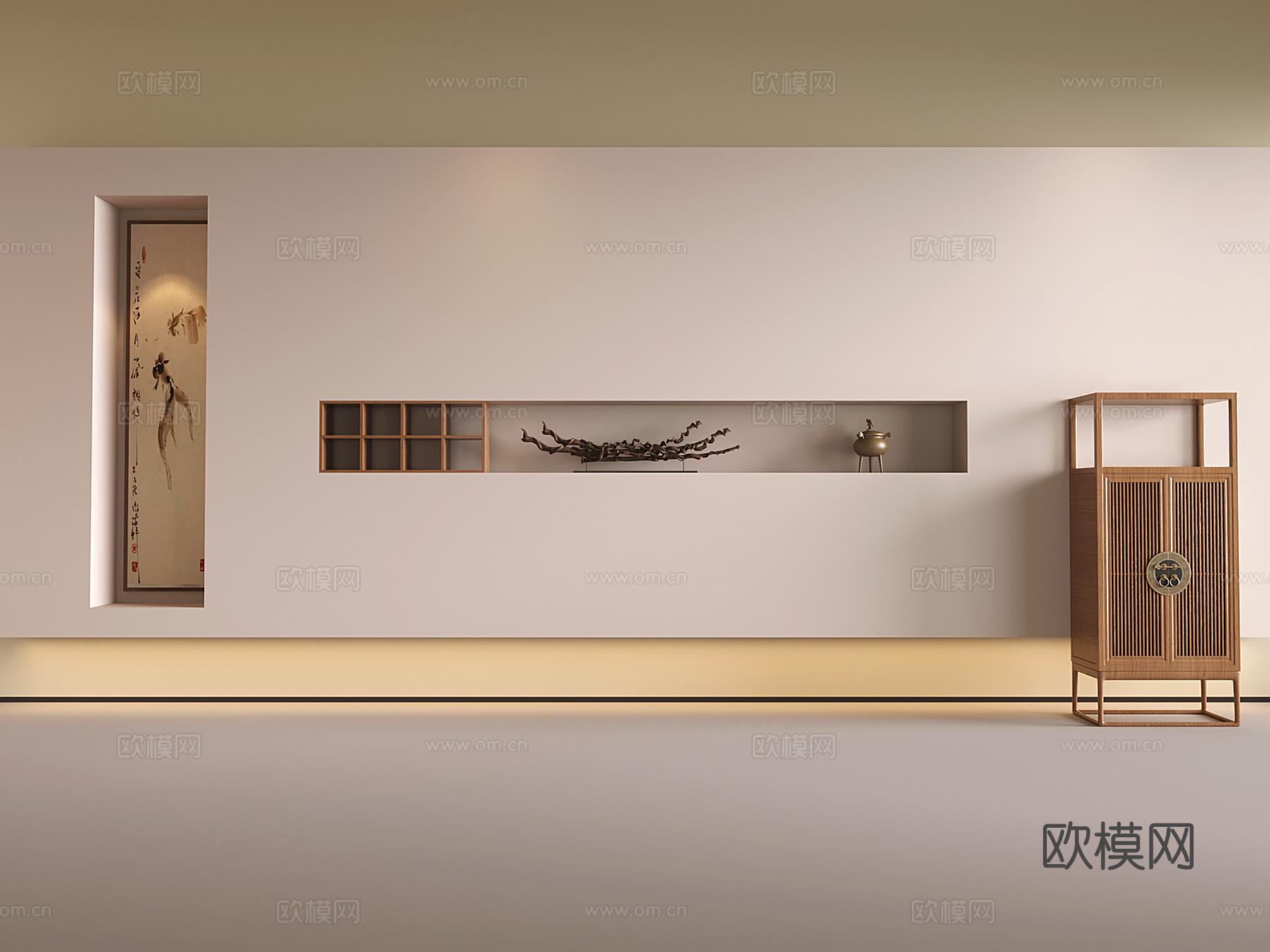 新中式沙发背景 茶室背景 办公室沙发背景su模型