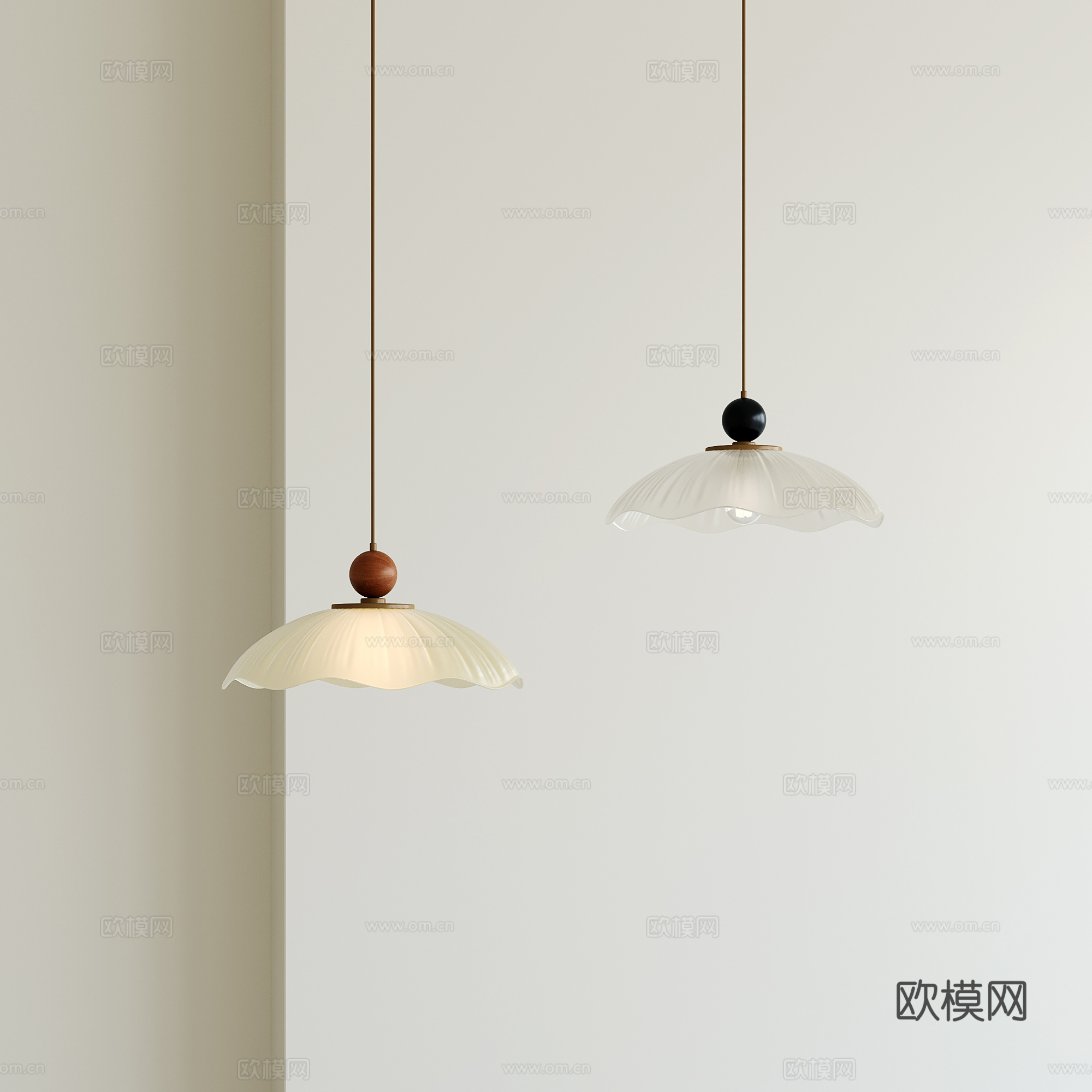 现代中古小吊灯 玻璃吊灯su模型