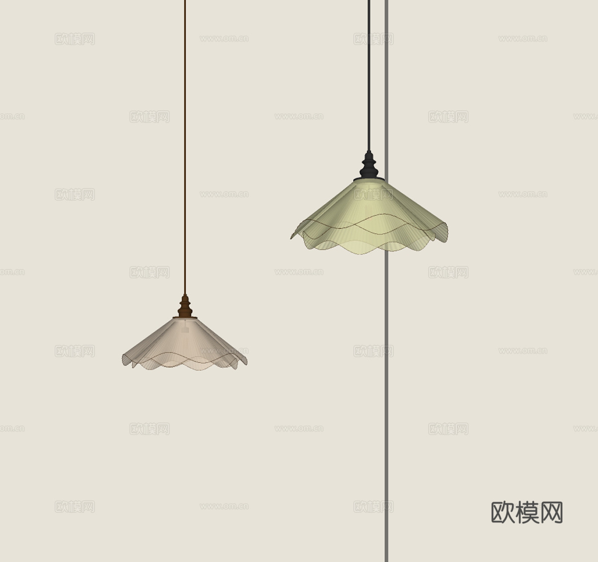 中古风玻璃小吊灯su模型