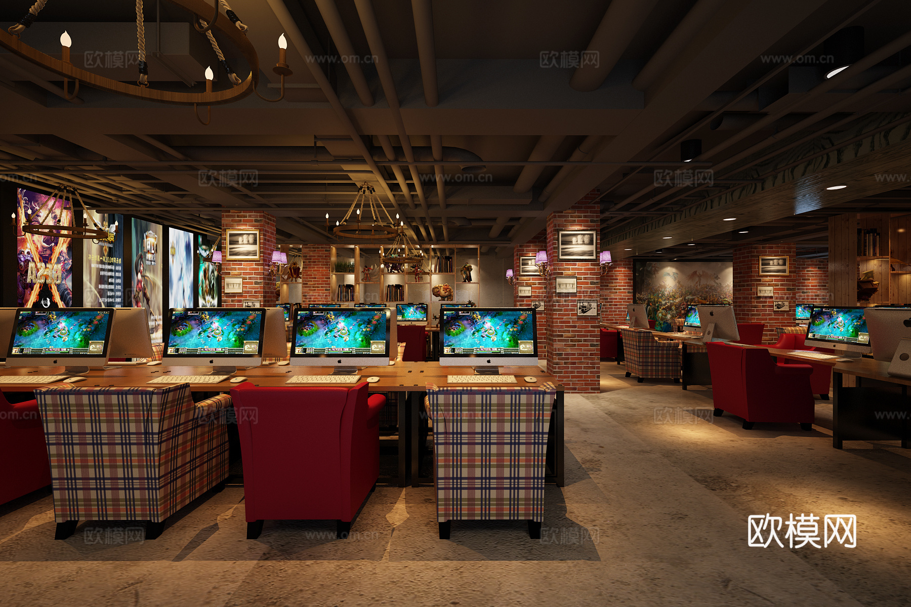 工业风网吧3D模型3d模型