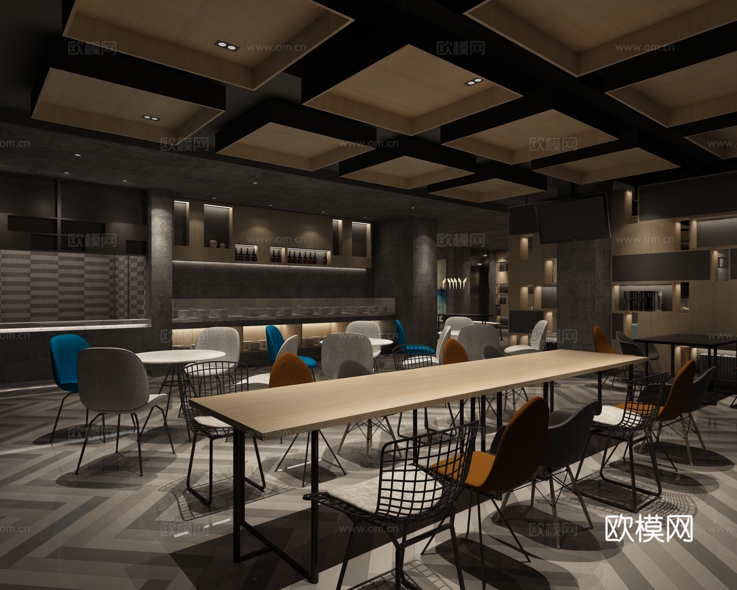工业风酒店 沙发 书柜 餐桌椅3d模型