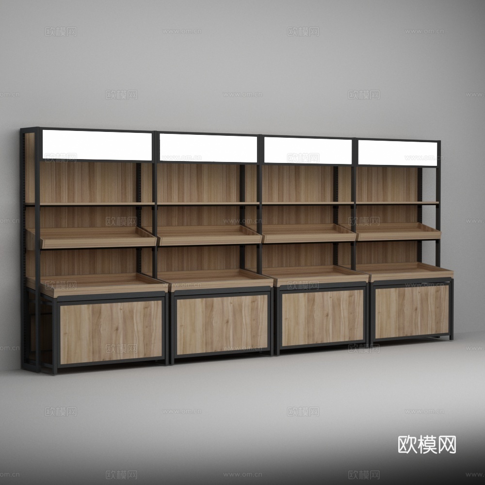 水果店靠墙钢木货架3d模型