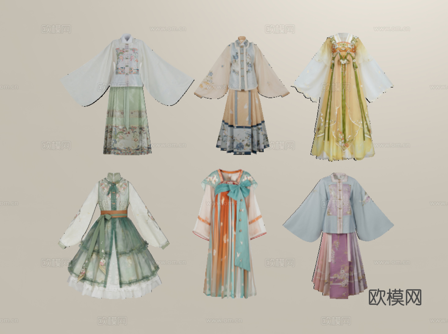新中式衣服服饰 衣裳 裙子 汉服 汉装su模型
