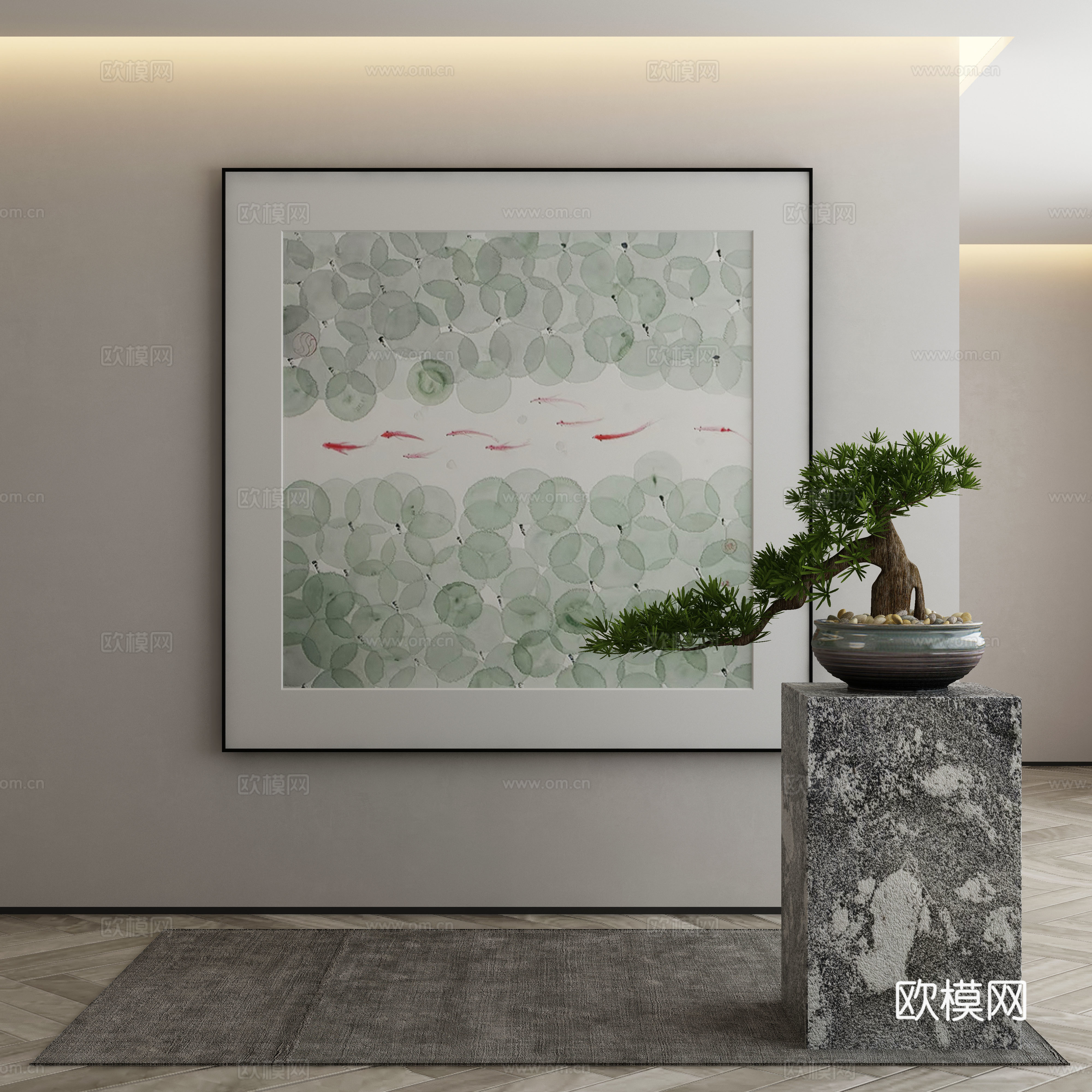 新中式侘寂挂画 油画3d模型