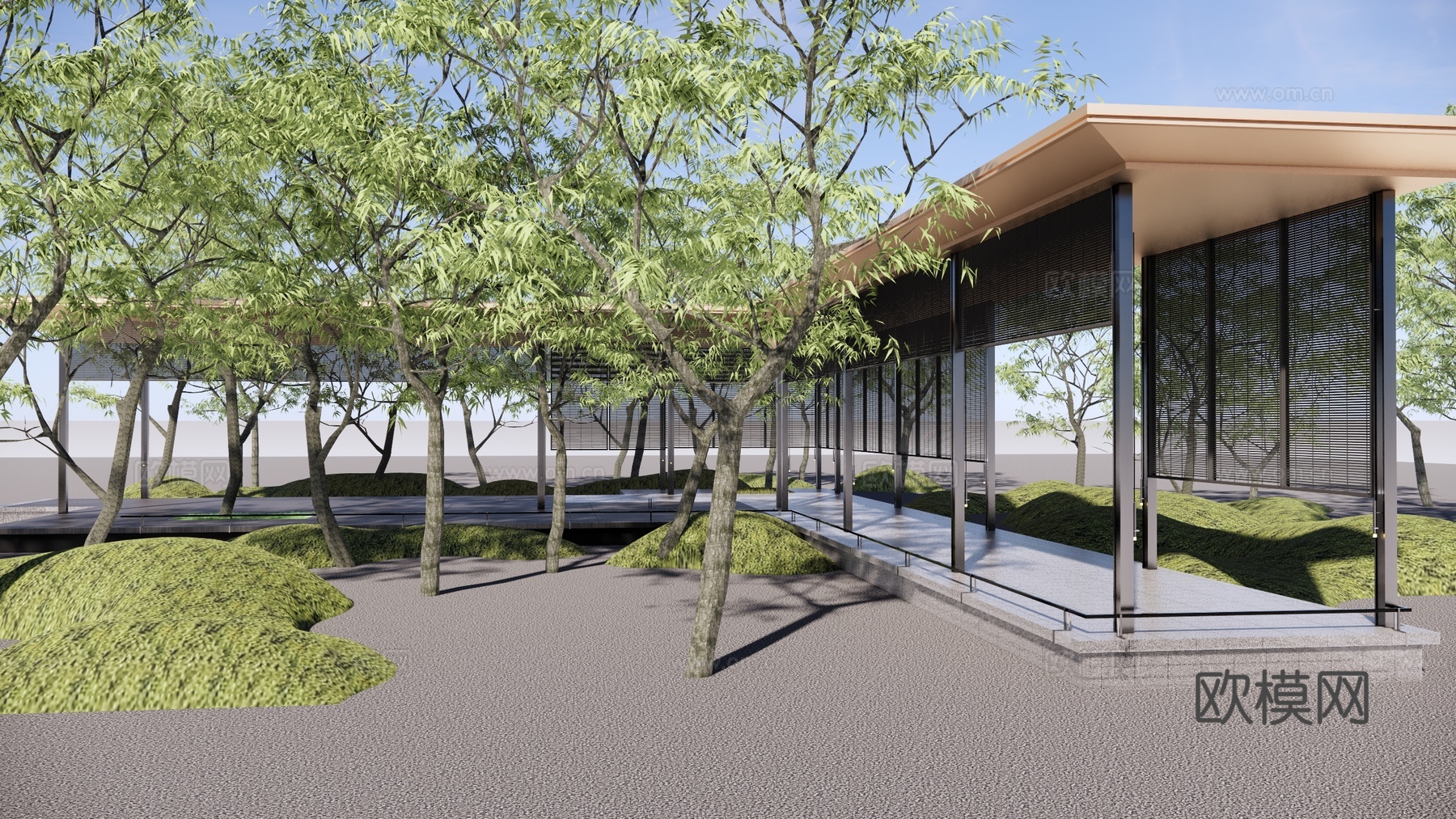 景观廊架 示范区风雨连廊 展示区特色廊架 连廊空间su模型