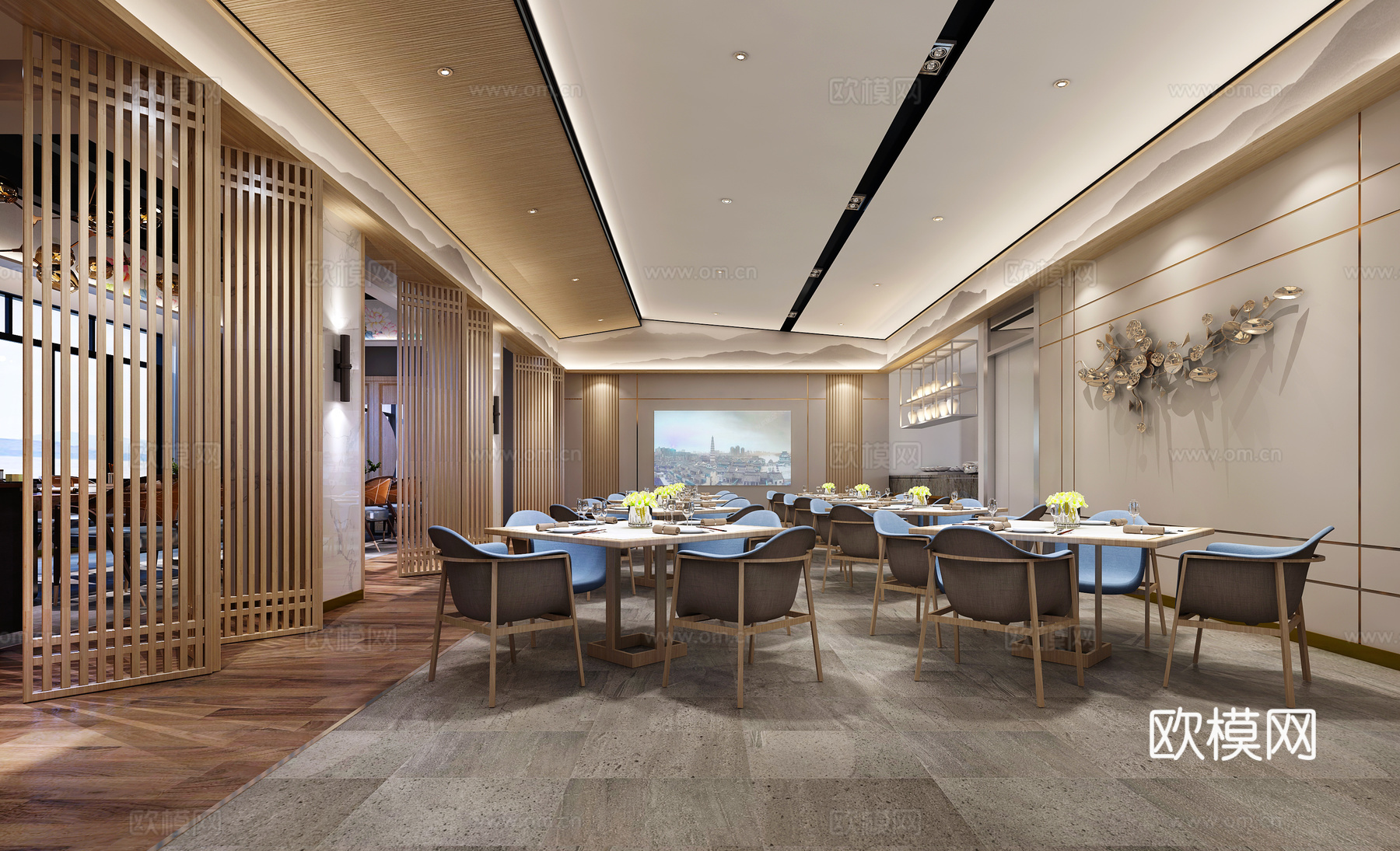中式餐厅 吊灯 休闲区3d模型