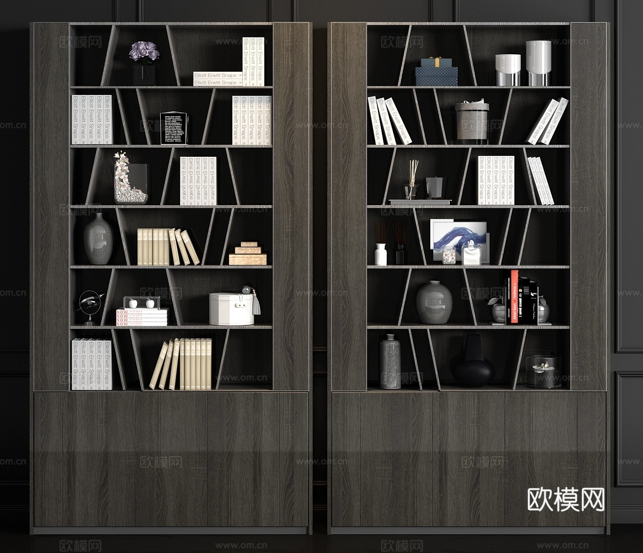 新中式书柜组合3d模型下载（渲染图2）