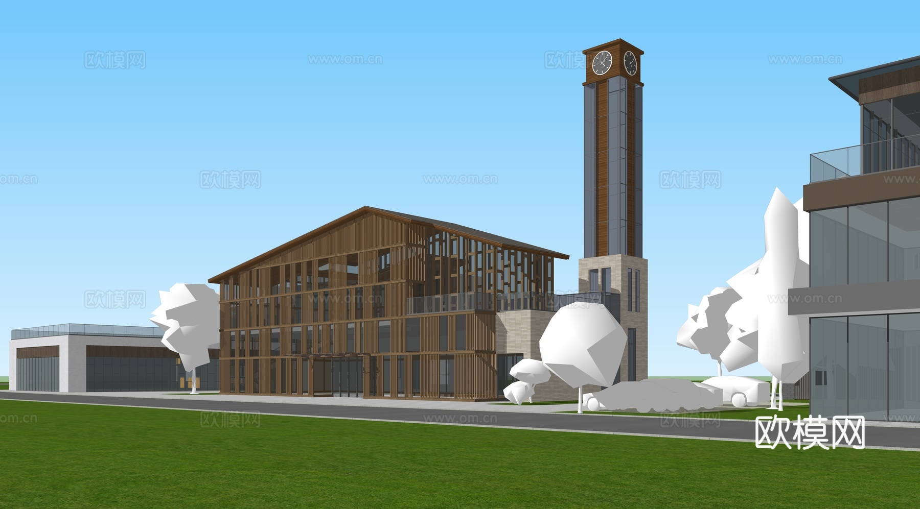 现代中式办公建筑su模型