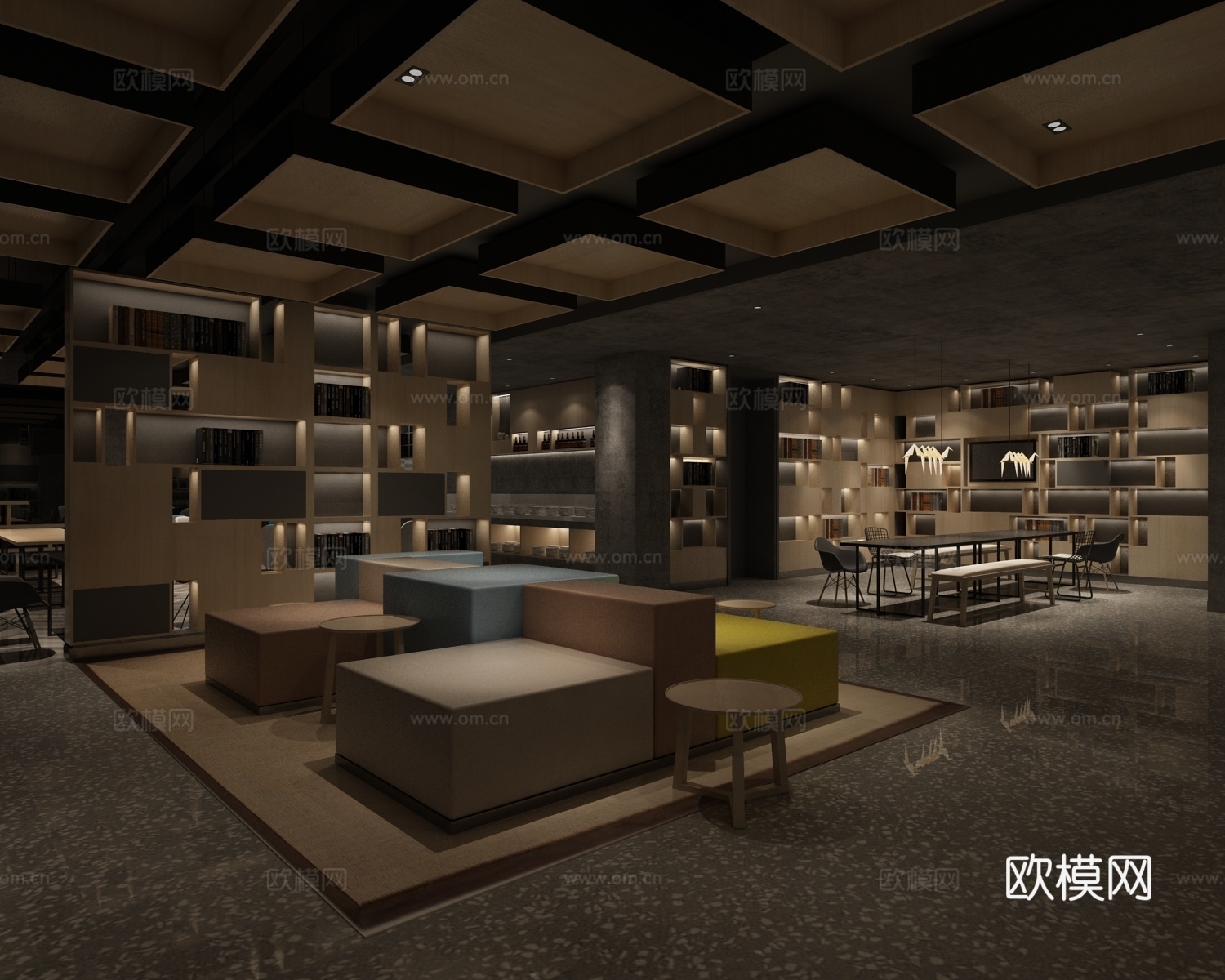 工业风酒店 沙发 书柜 餐桌椅3d模型