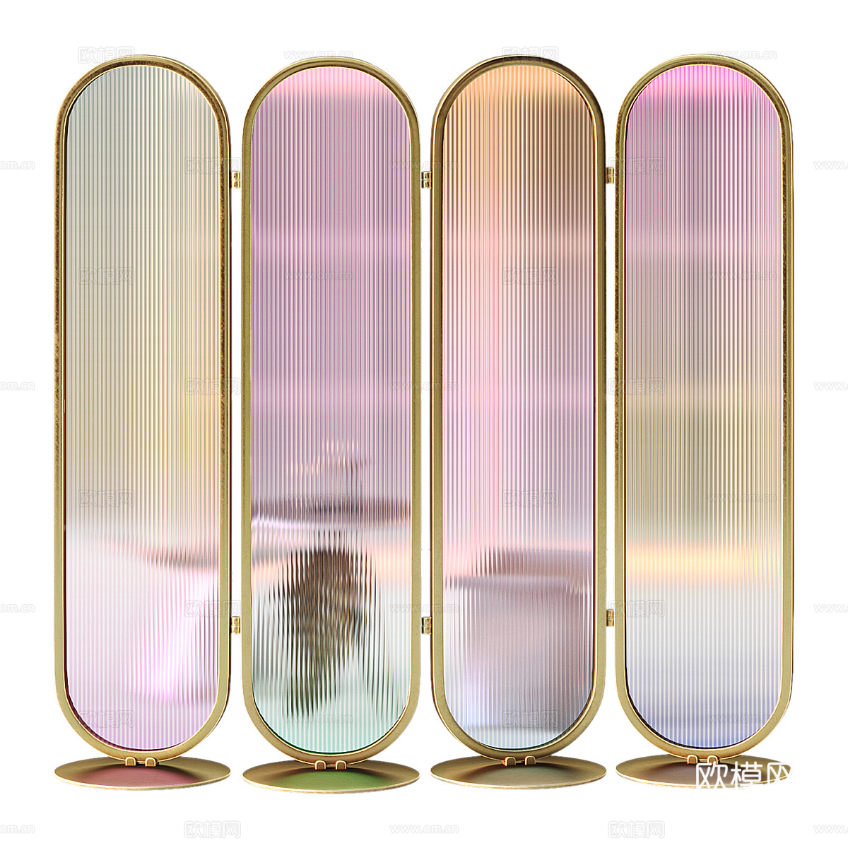 现代轻奢彩色玻璃屏风3d模型下载（渲染图1）