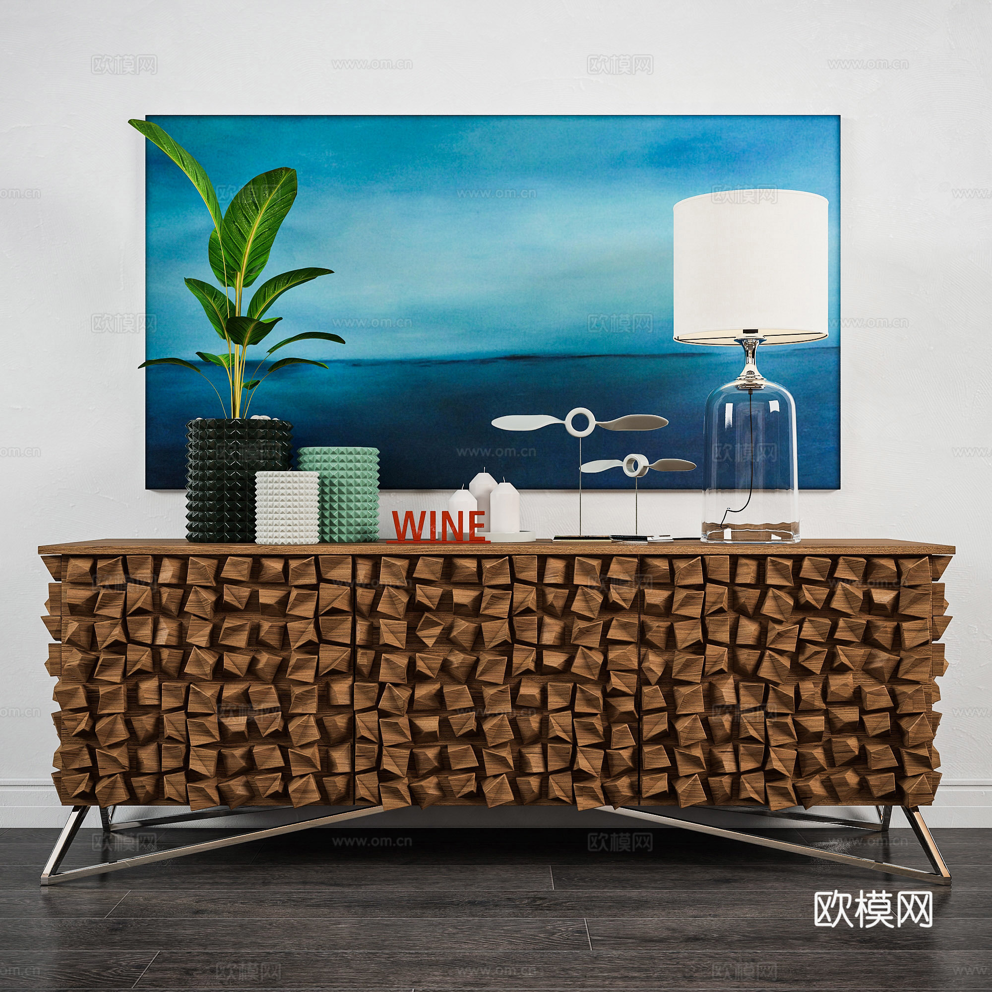现代装饰柜 装饰画 装饰品 植物3d模型