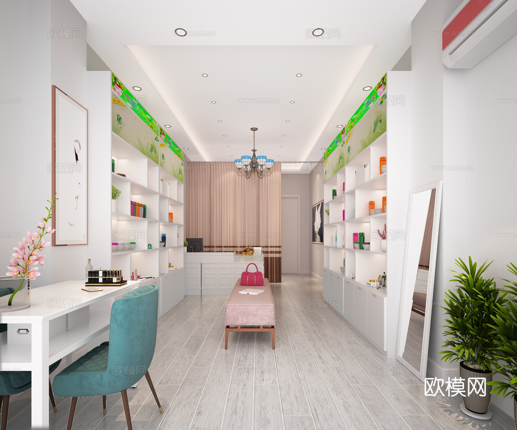 现代美容店 桌椅 墙饰3d模型