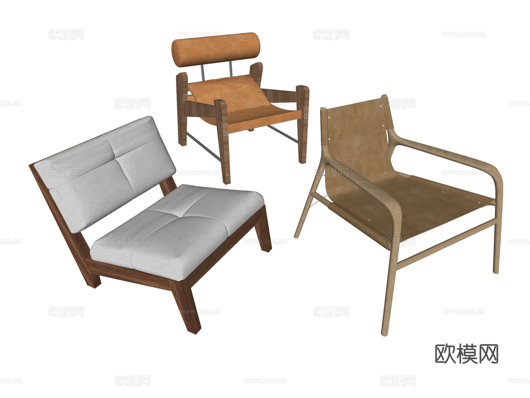 中古 侘寂 复古 休闲椅 扶手椅 木椅 布椅 皮椅su模型