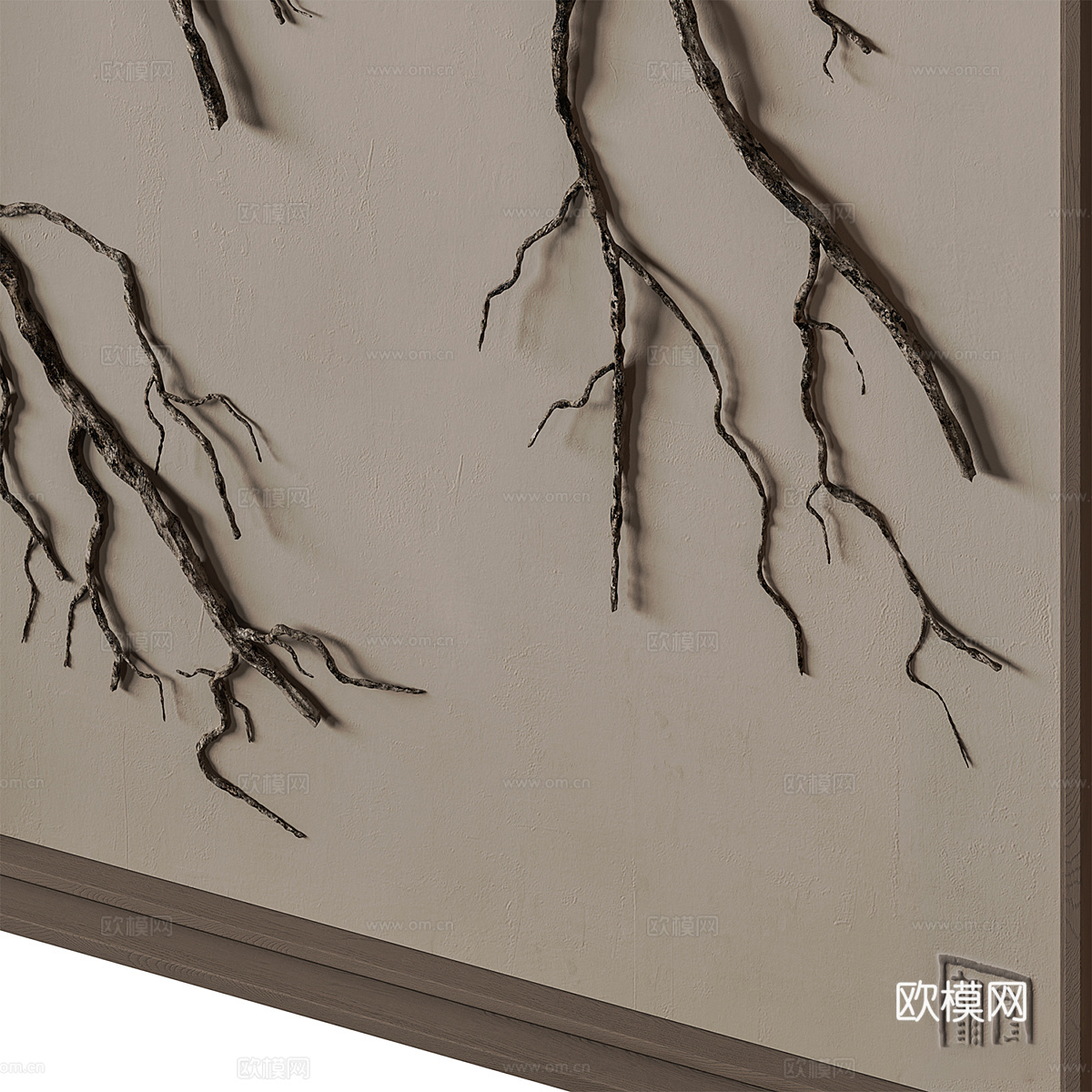 新中式天然树枝装饰挂画3d模型