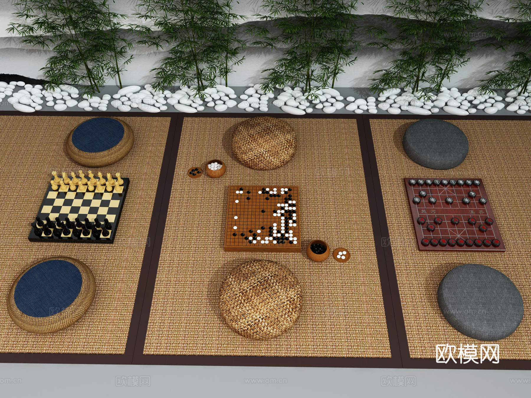 新中式象棋围棋蒲团组合3d模型