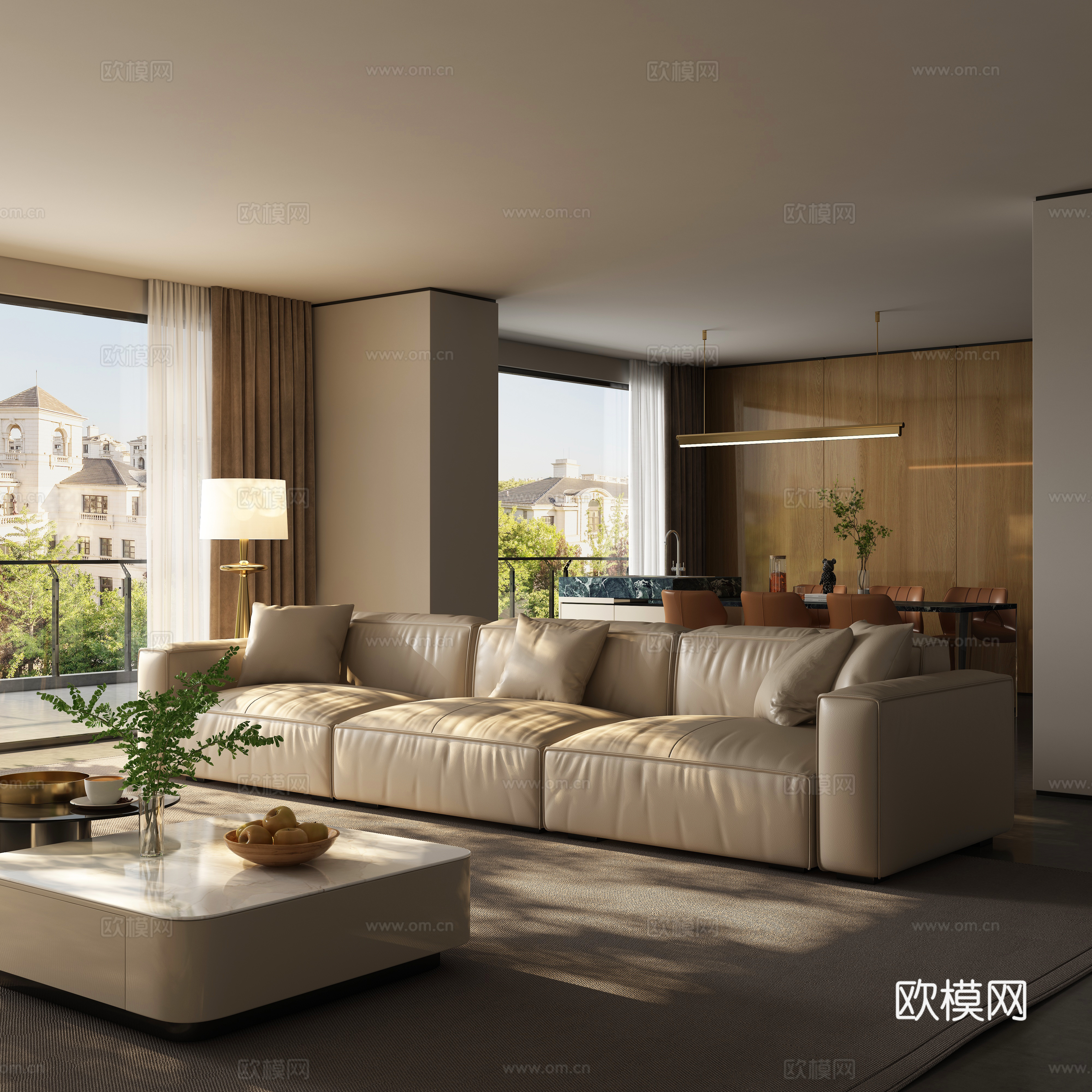 现代客厅沙发茶几餐桌3d模型