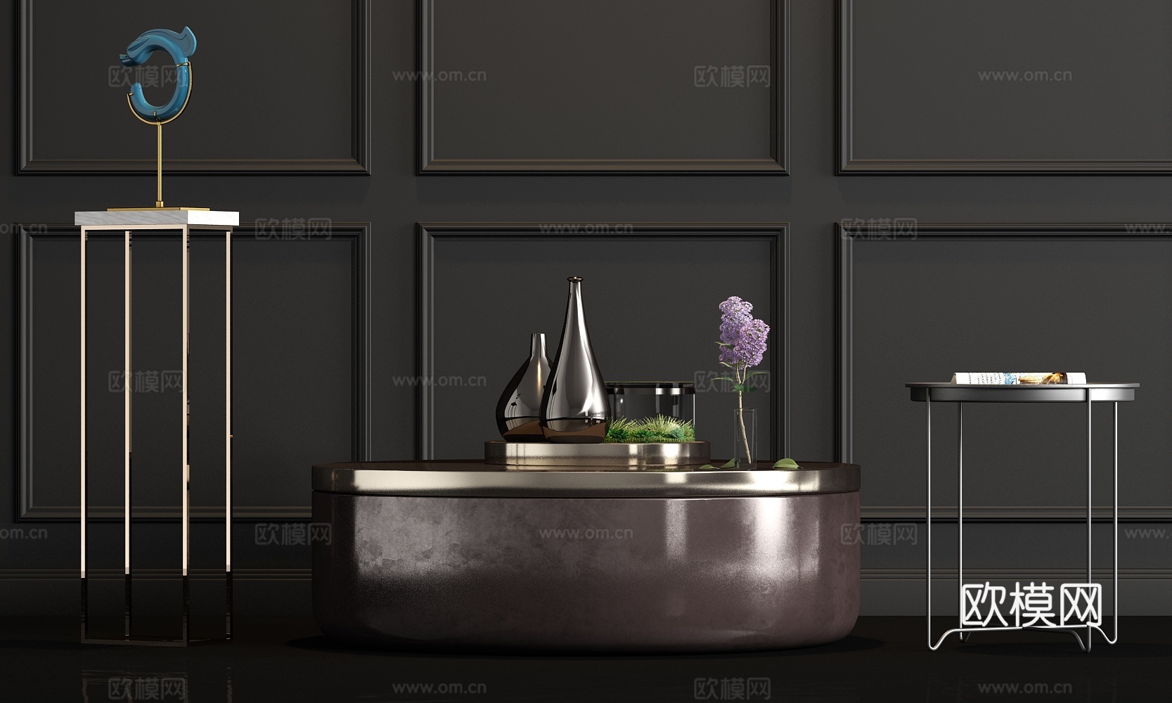 现代金属茶几角几花几饰品组合3d模型
