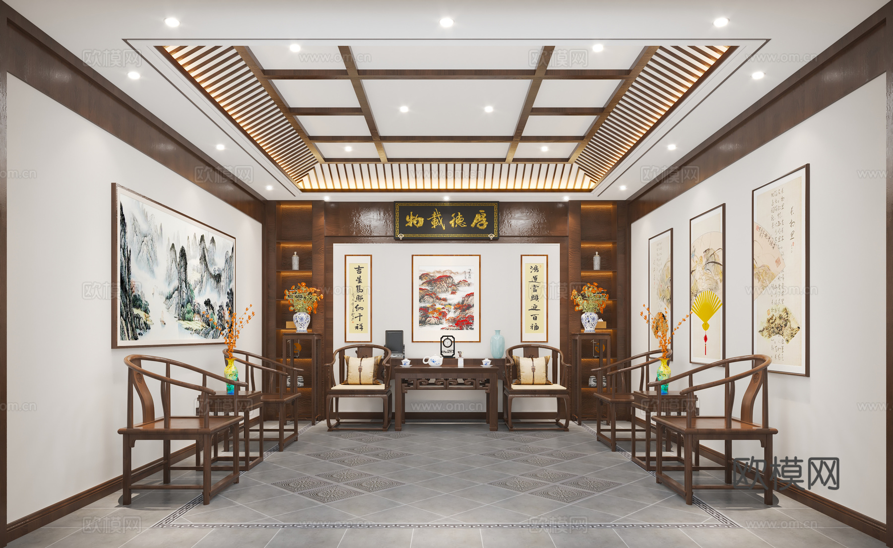 新中式中堂 堂屋 祠堂 厅堂 大堂 会客厅 公堂3d模型