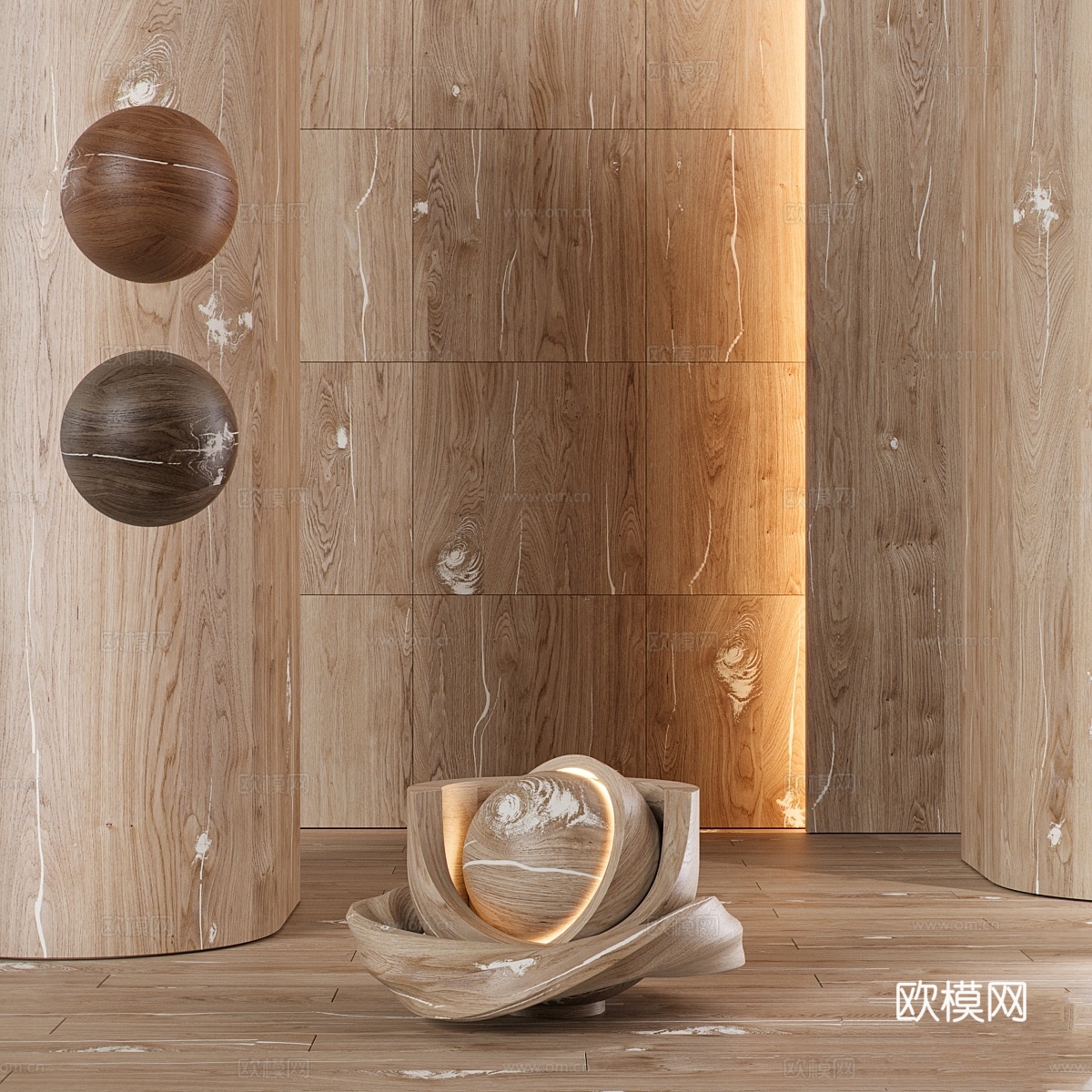 木质材料 复古橡木 - 3 色套装3d模型
