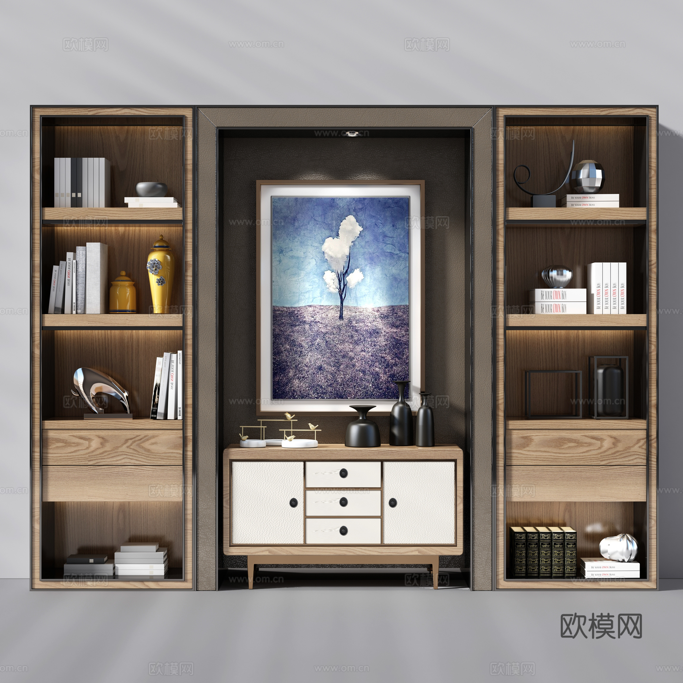 现代书柜 书房 装饰柜 简约书柜 现代装饰柜 现代装饰画3d模型