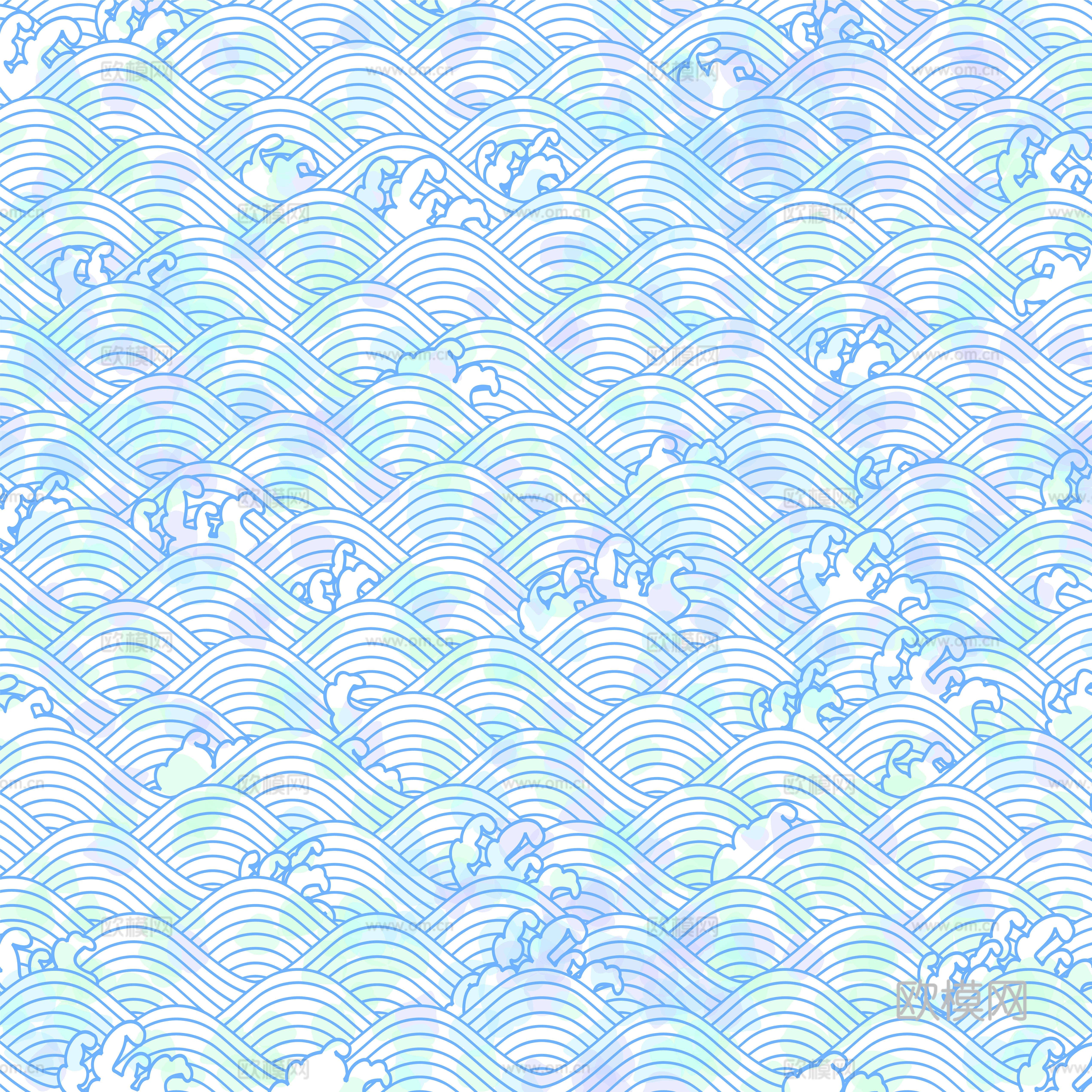海浪花纹 中式海浪纹 卡通动漫海浪水面