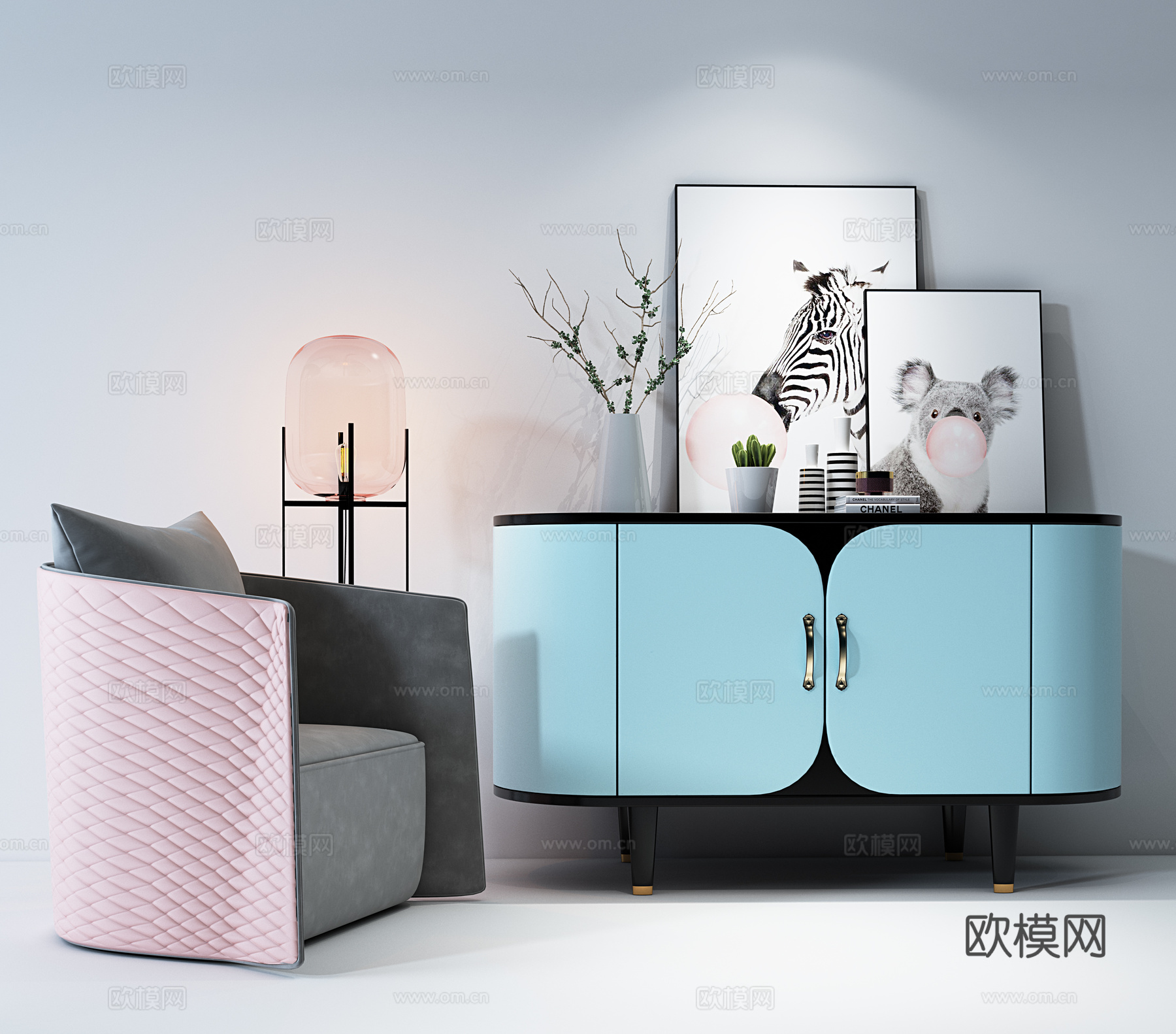 其他混搭单边柜单人沙发组合3D模型3d模型