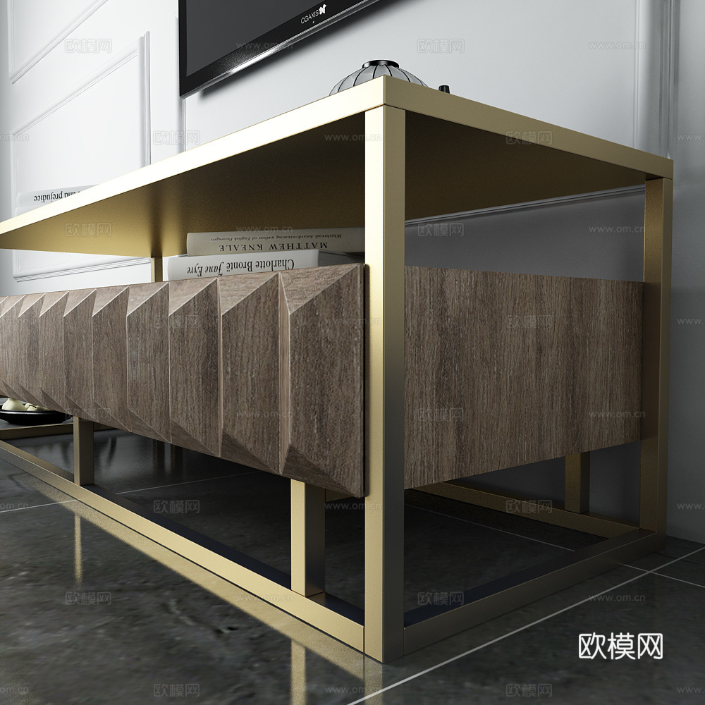 现代钢木组合电视柜3d模型下载（渲染图2）