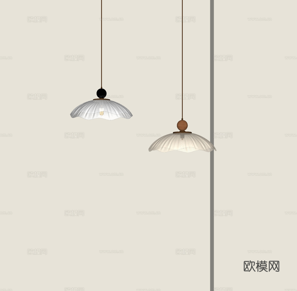 现代中古小吊灯 玻璃吊灯su模型