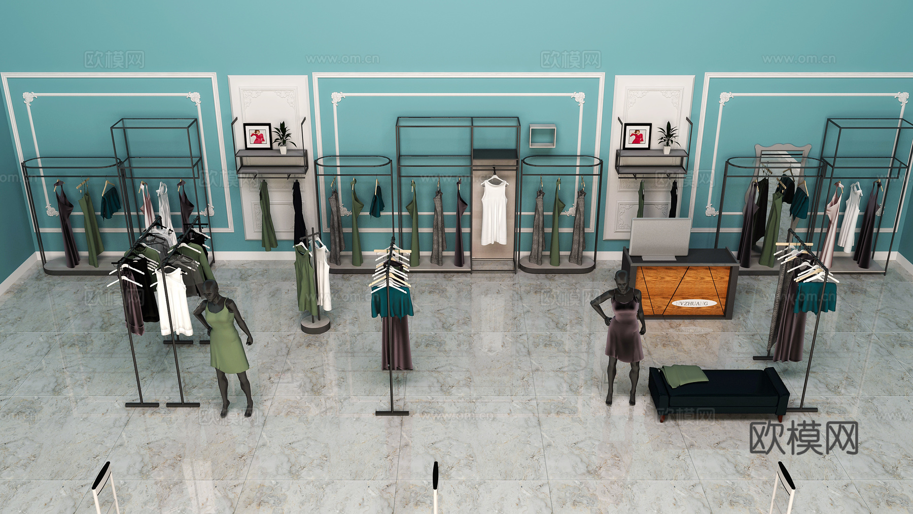 现代女装店货架 服装店 服装货架3d模型