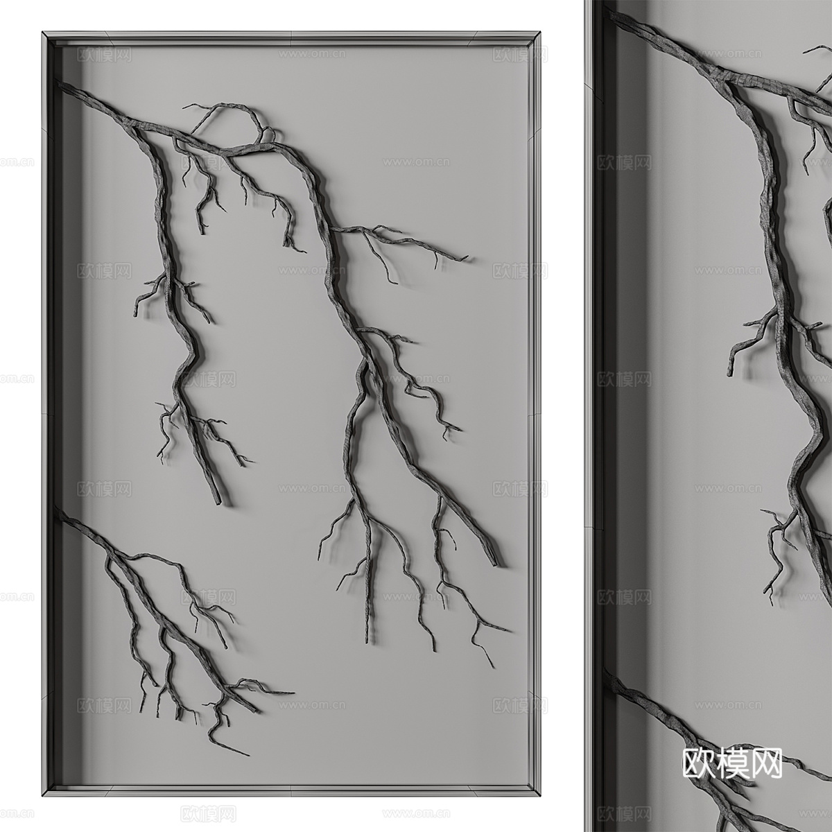 新中式天然树枝装饰挂画3d模型