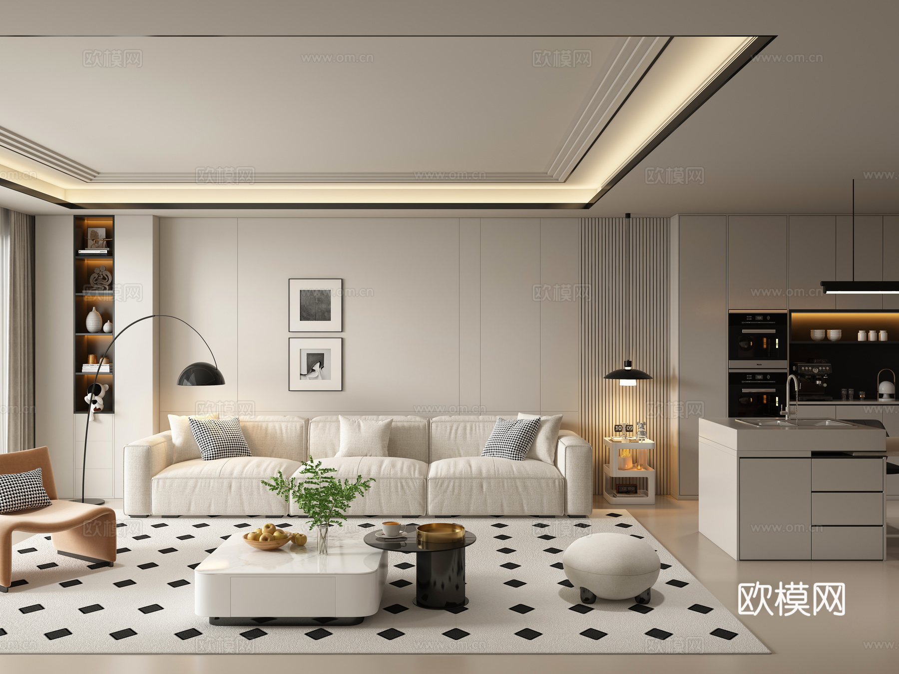 现代客厅沙发茶几岛台3d模型