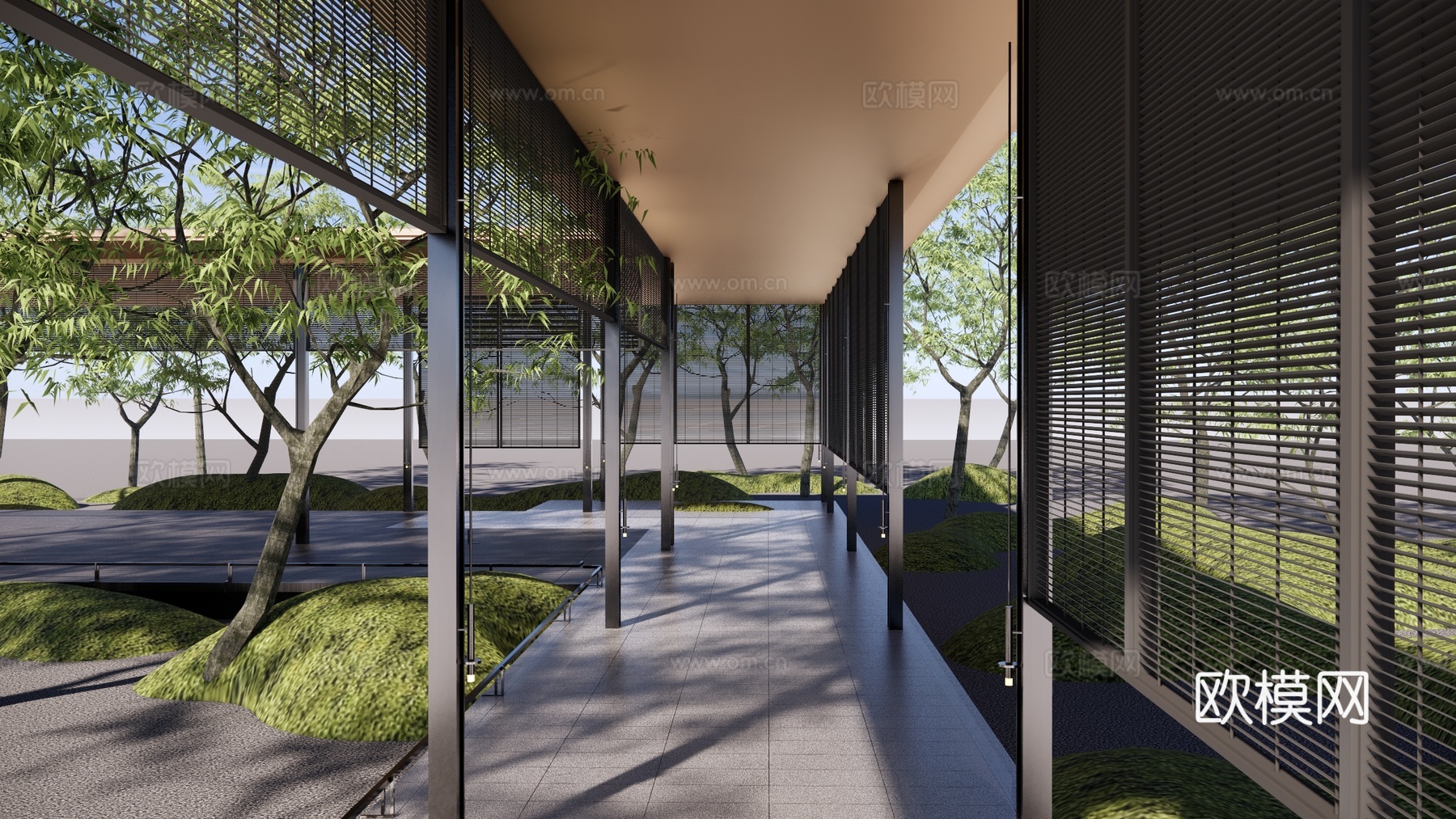 景观廊架 示范区风雨连廊 展示区特色廊架 连廊空间su模型