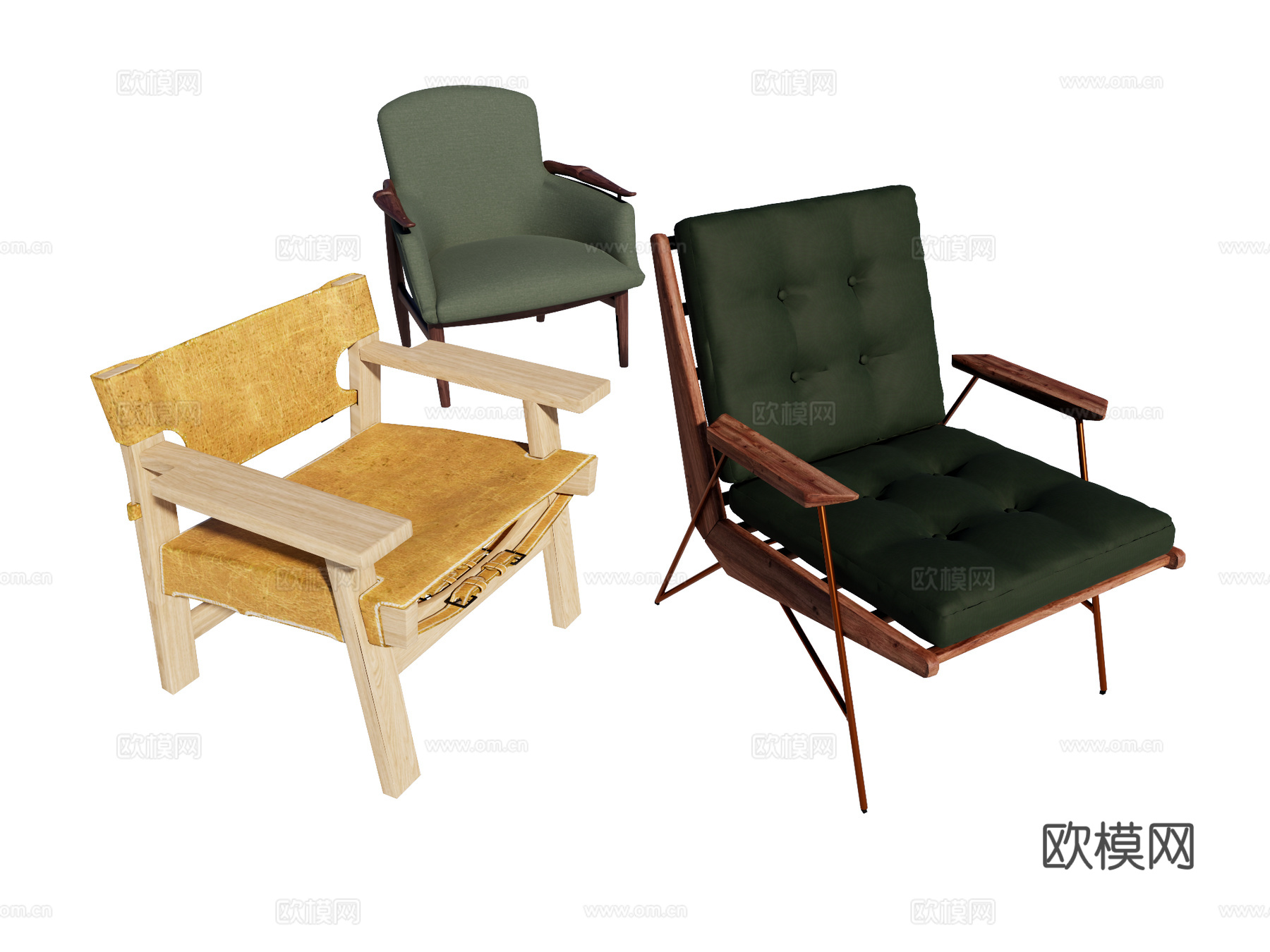 中古 复古 侘寂 休闲椅 扶手椅 木椅 布椅 皮椅su模型