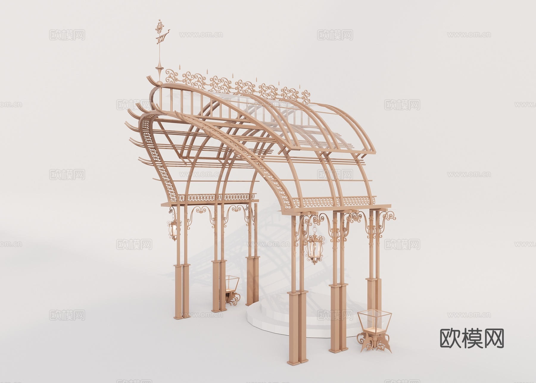 现代美式 门头 入户门 金属会所拱形门组合3d模型下载