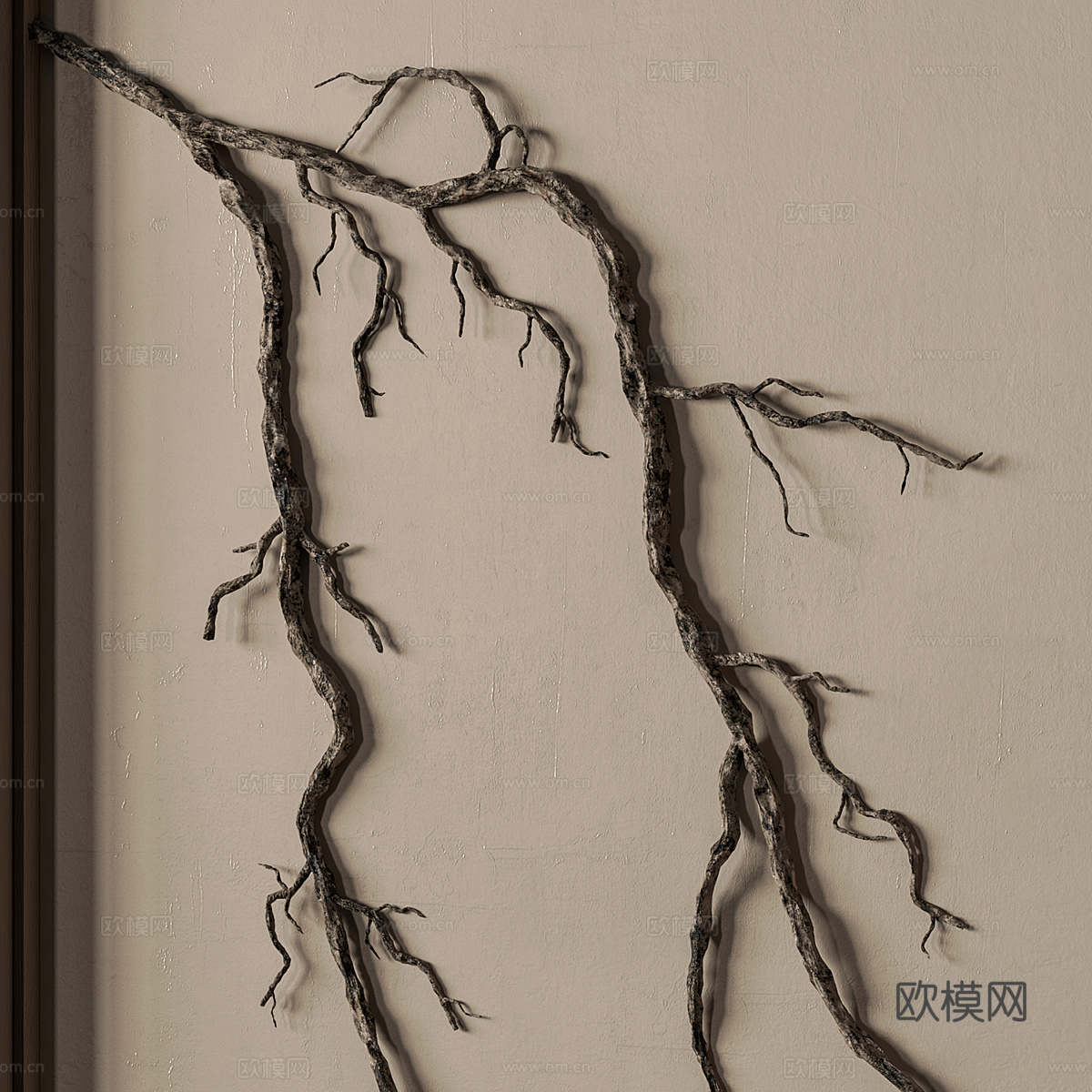 新中式天然树枝装饰挂画3d模型