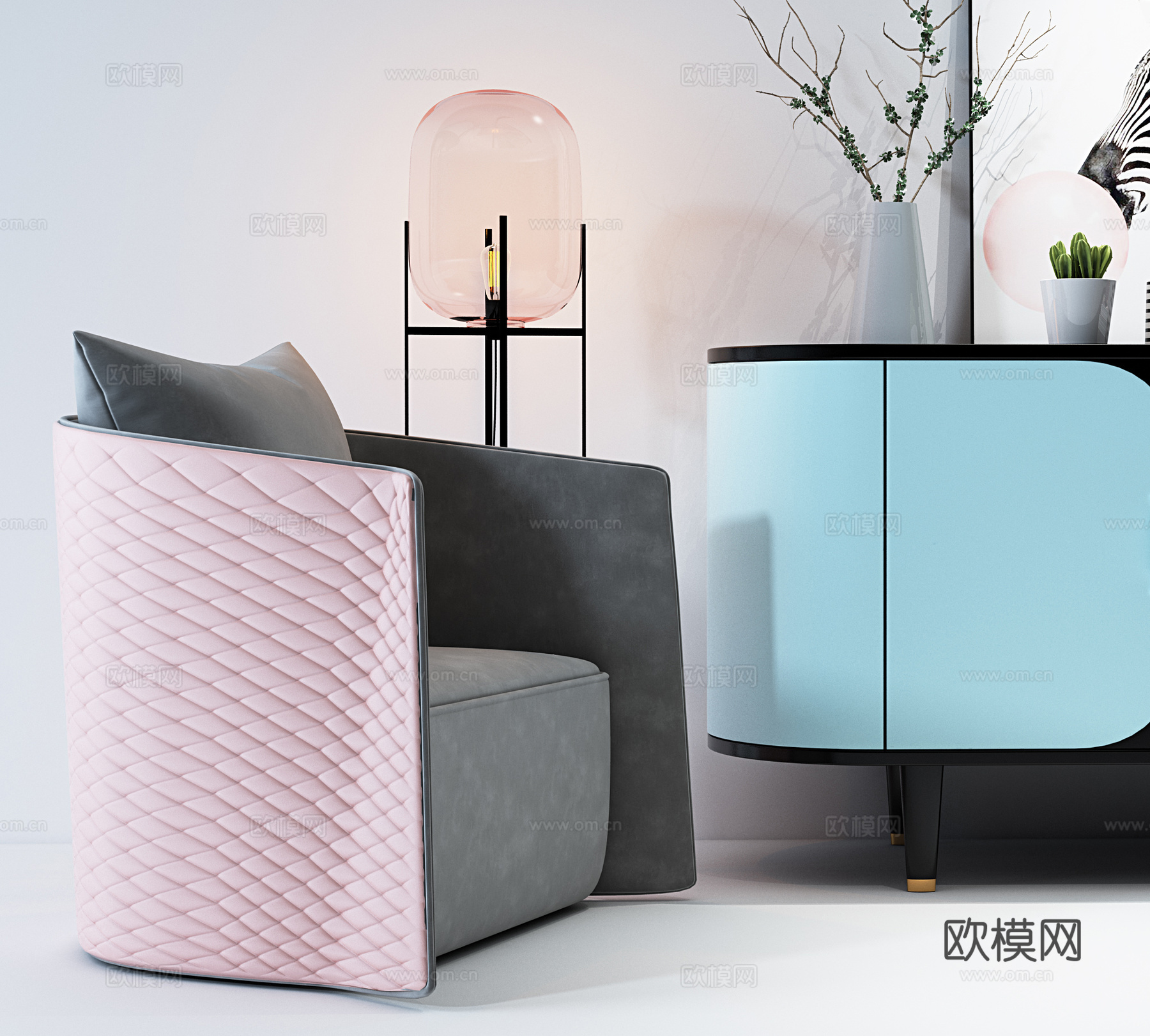 其他混搭单边柜单人沙发组合3D模型3d模型