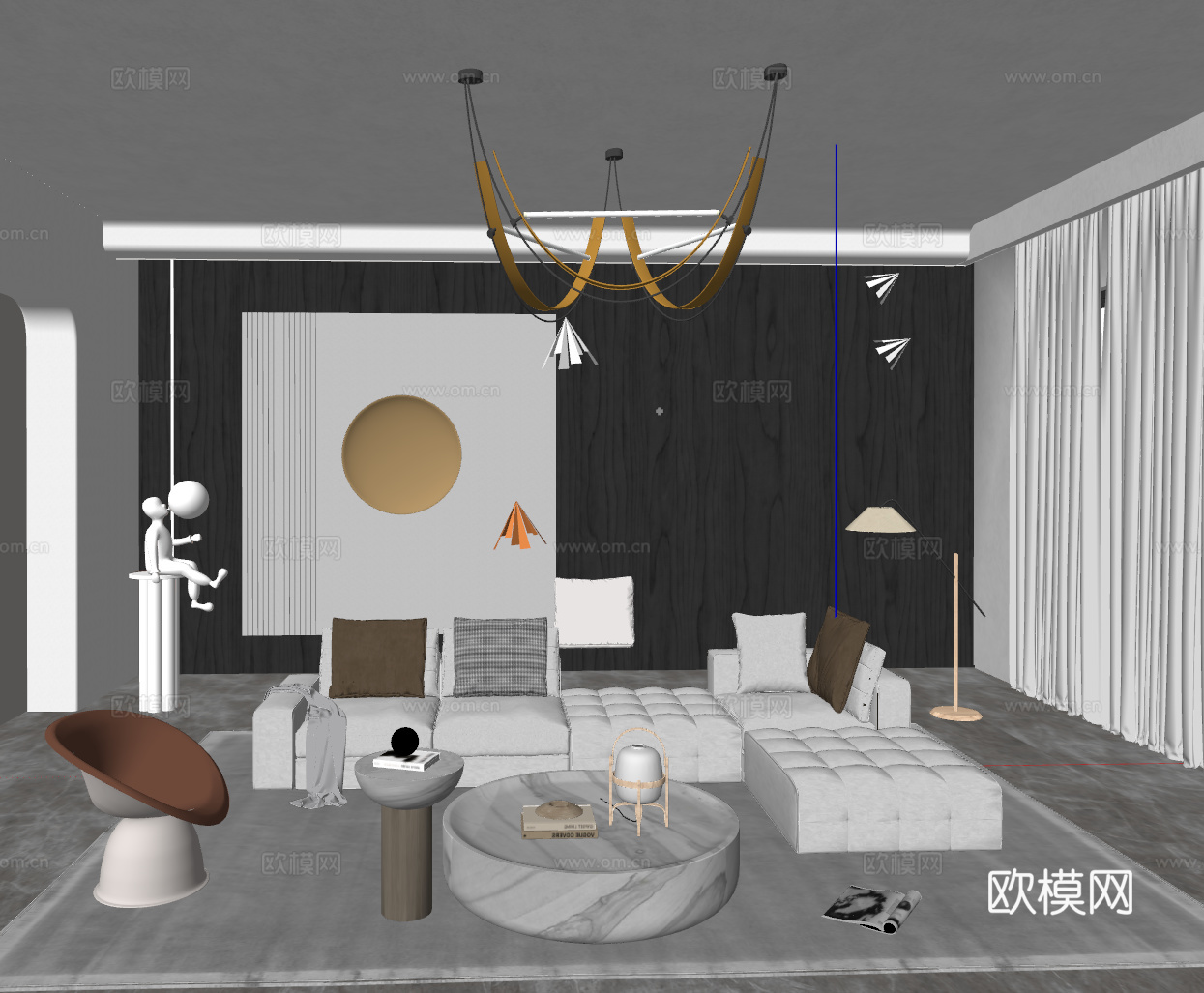 沙发茶几组合/座椅组合/装饰画su模型