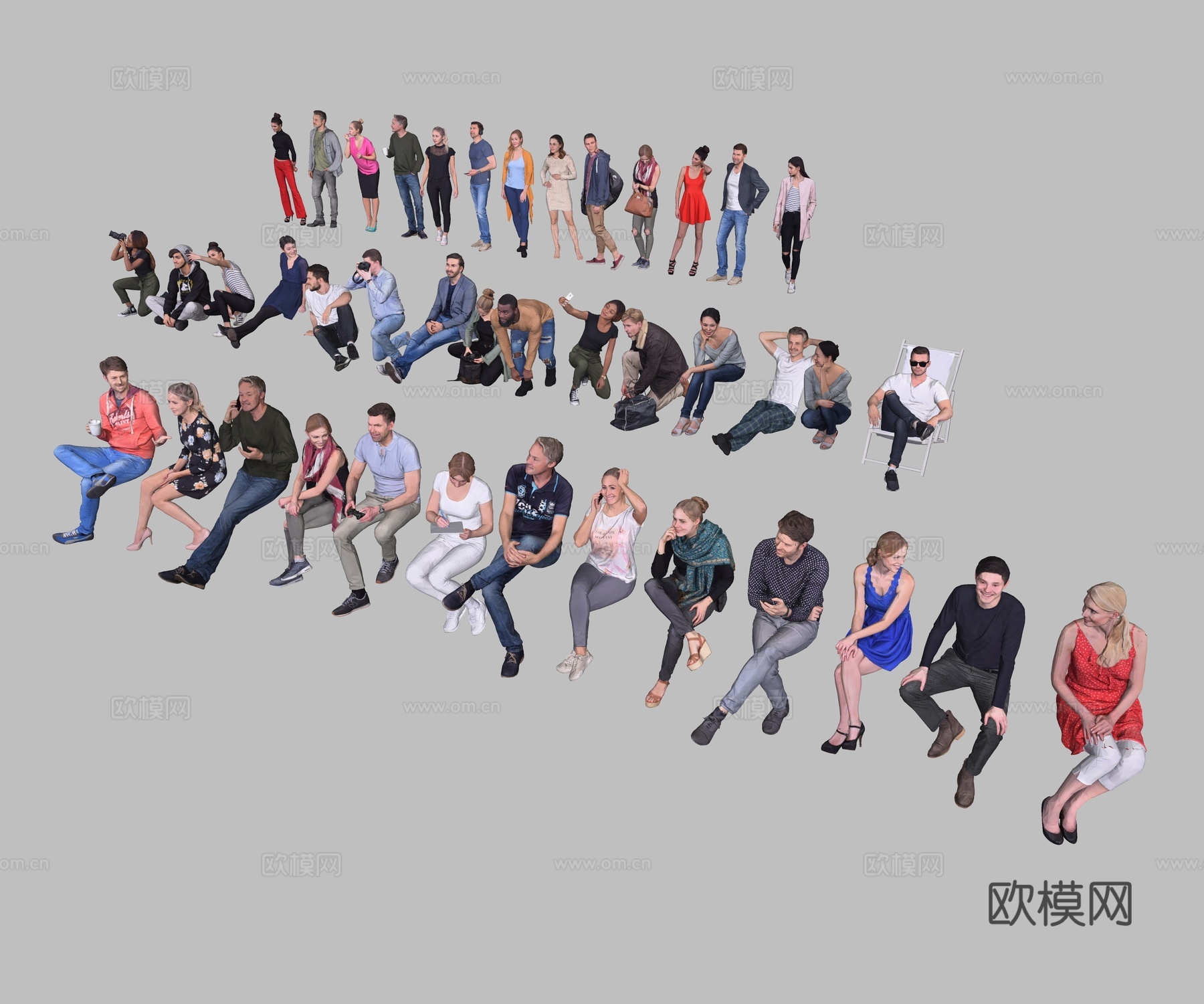 现代三维 人物多人 办公 休闲人物 坐姿 蹲姿人物su模型