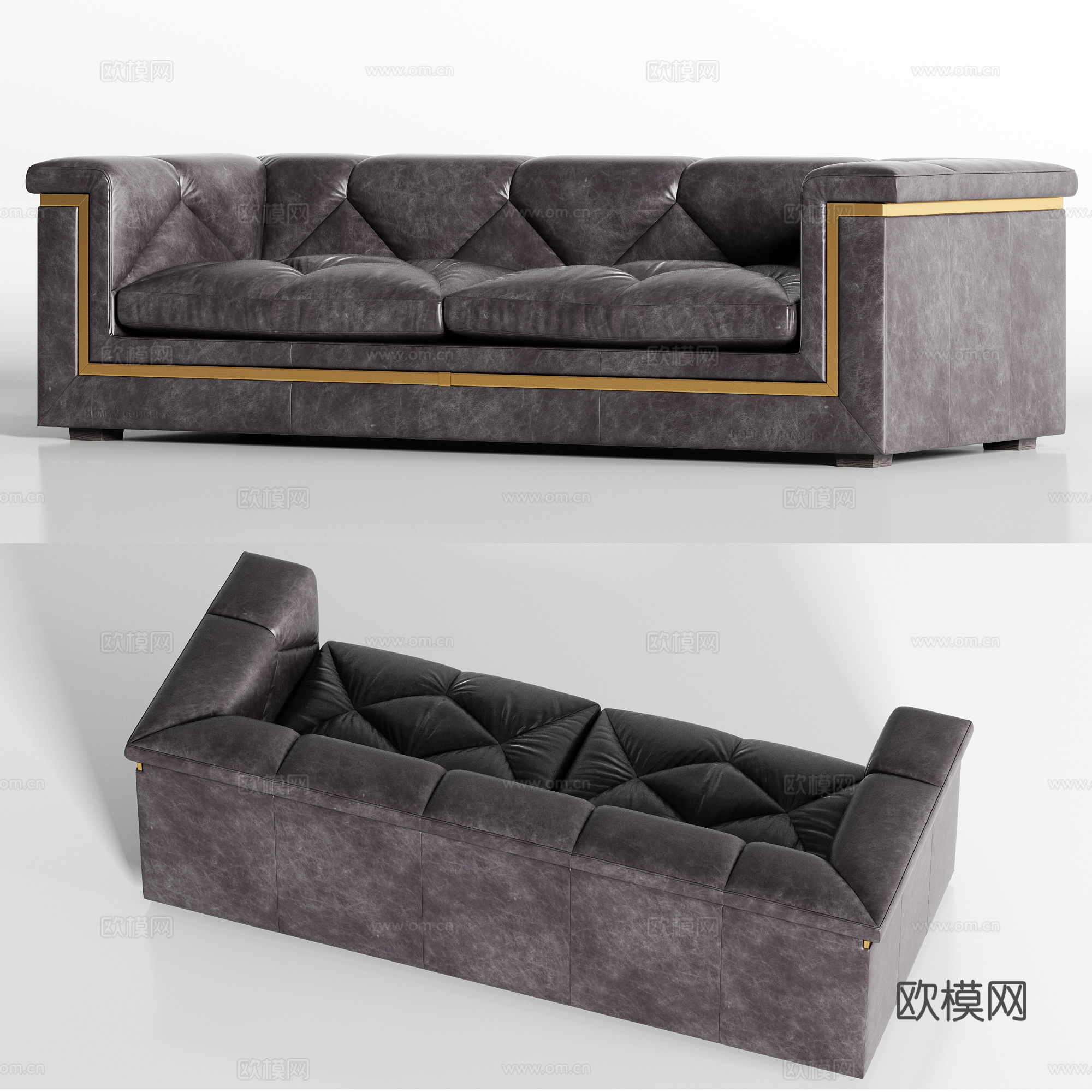 简欧灰色皮革双人沙发3d模型