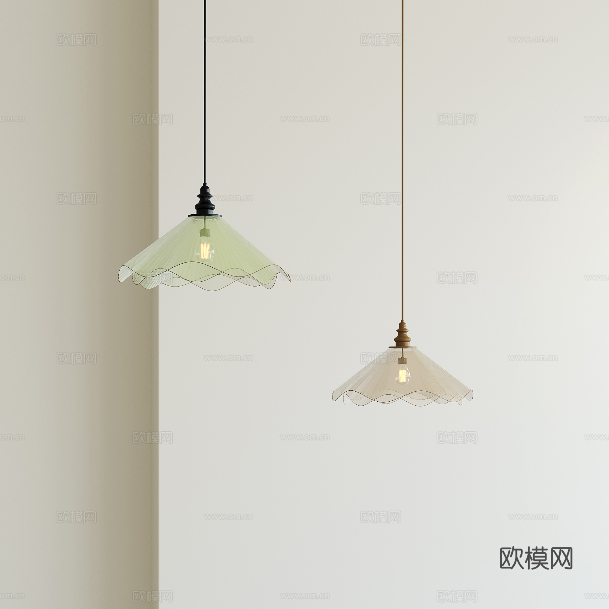 中古风玻璃小吊灯su模型