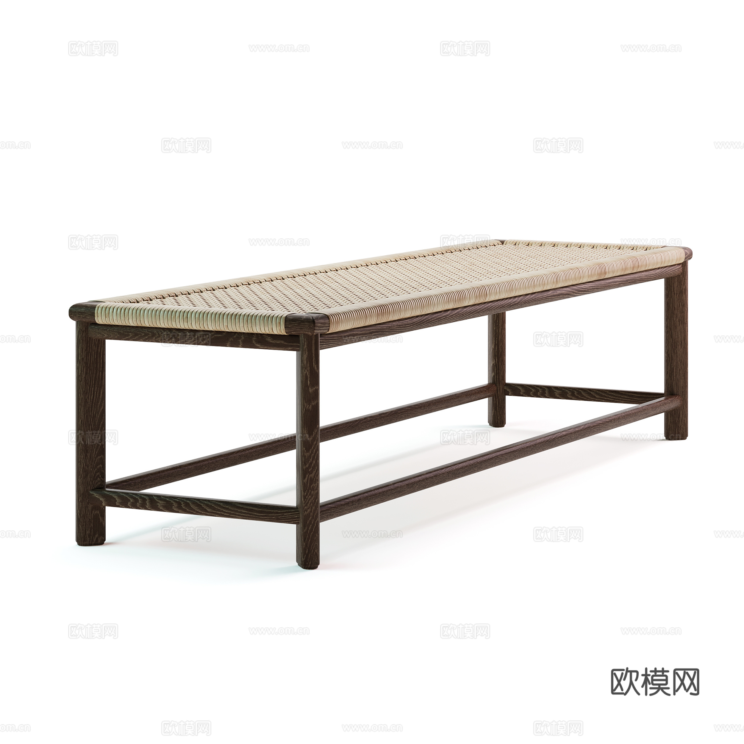 藤编长凳子3d模型