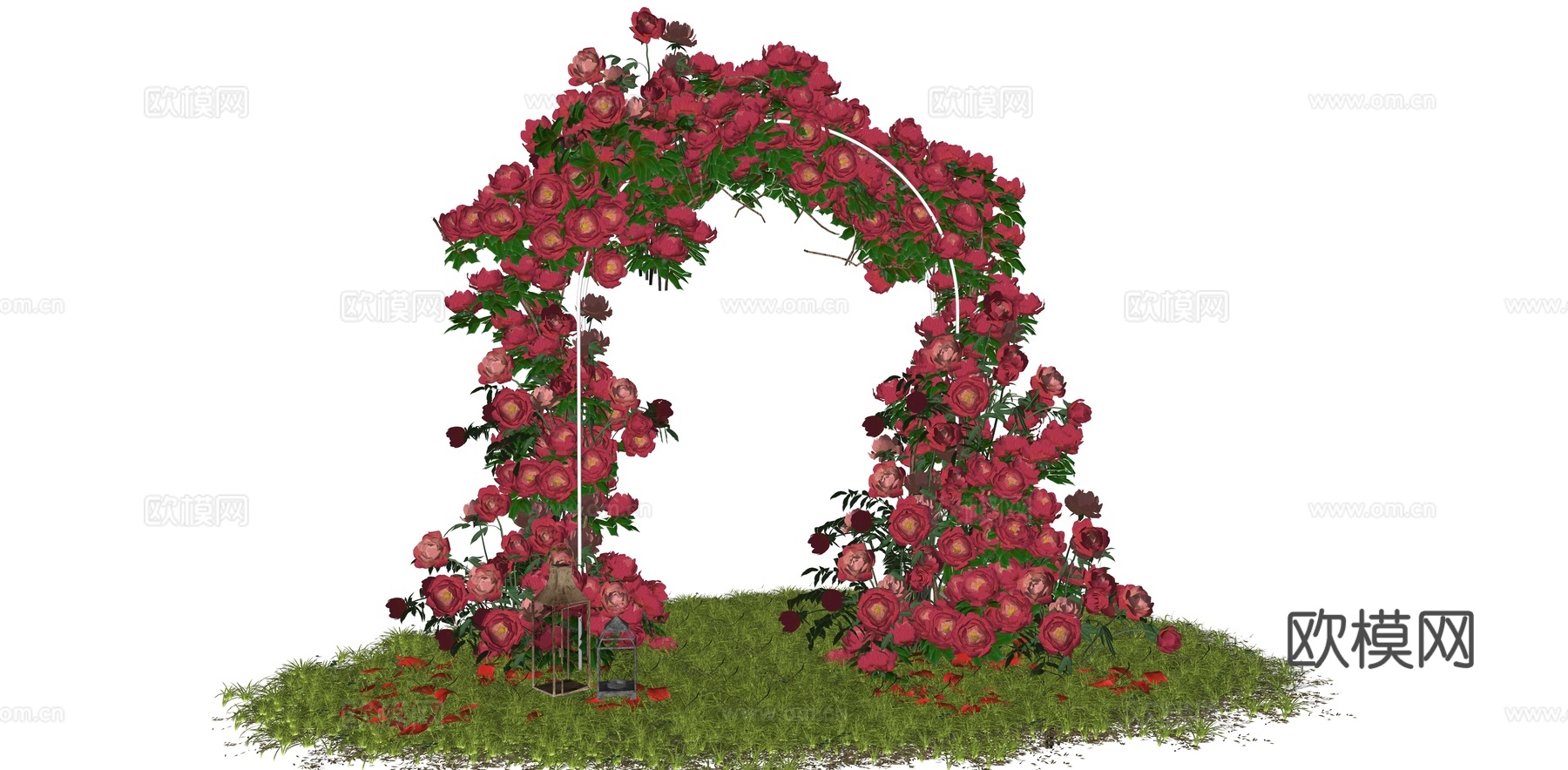 现代美陈 婚礼花艺美陈 迎宾区鲜花美陈 草坪婚礼布景su模型