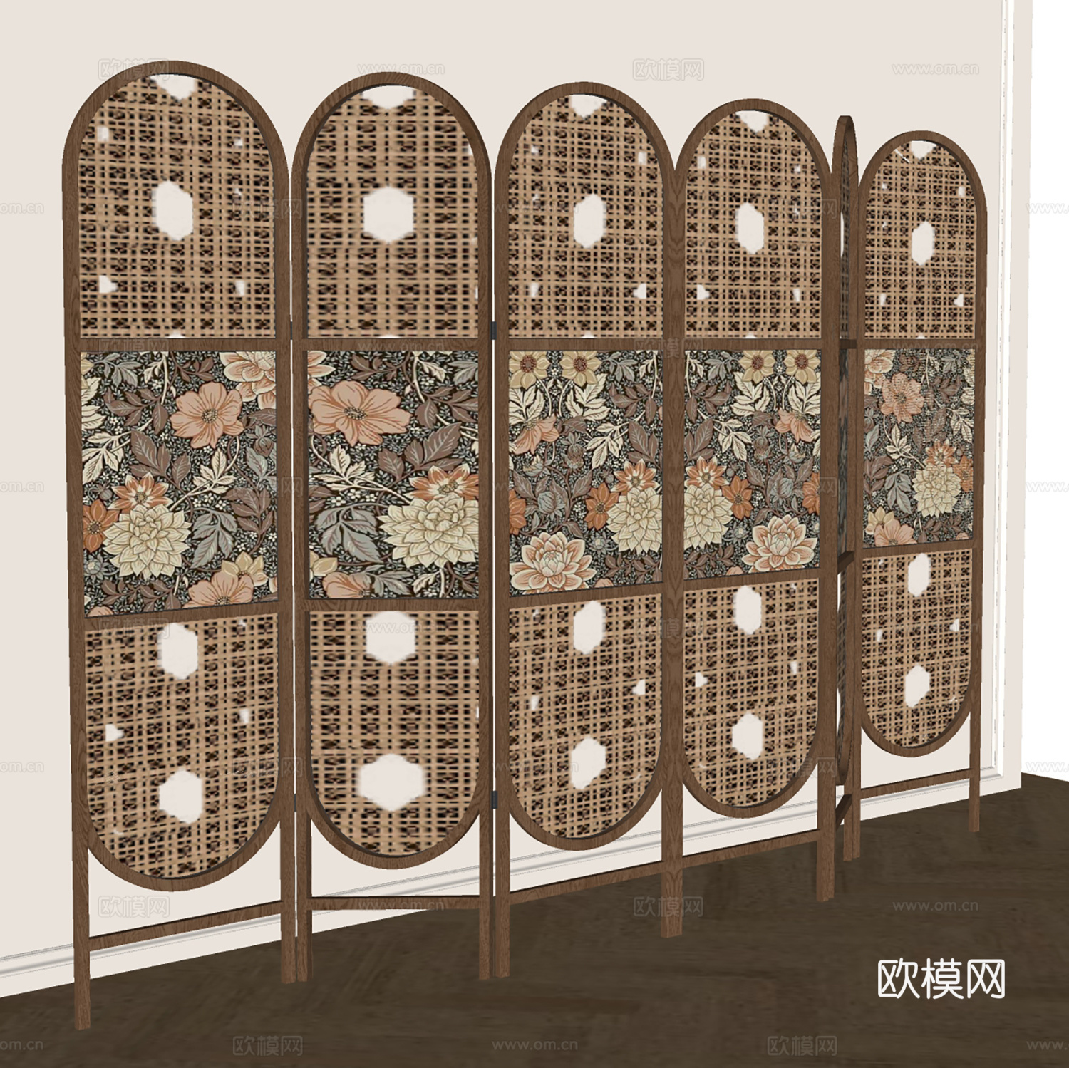 中古风折叠屏风su模型