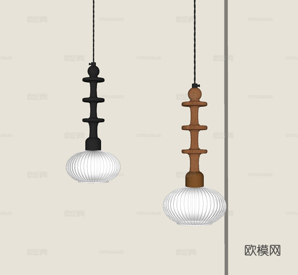 侘寂风中古小吊灯su模型