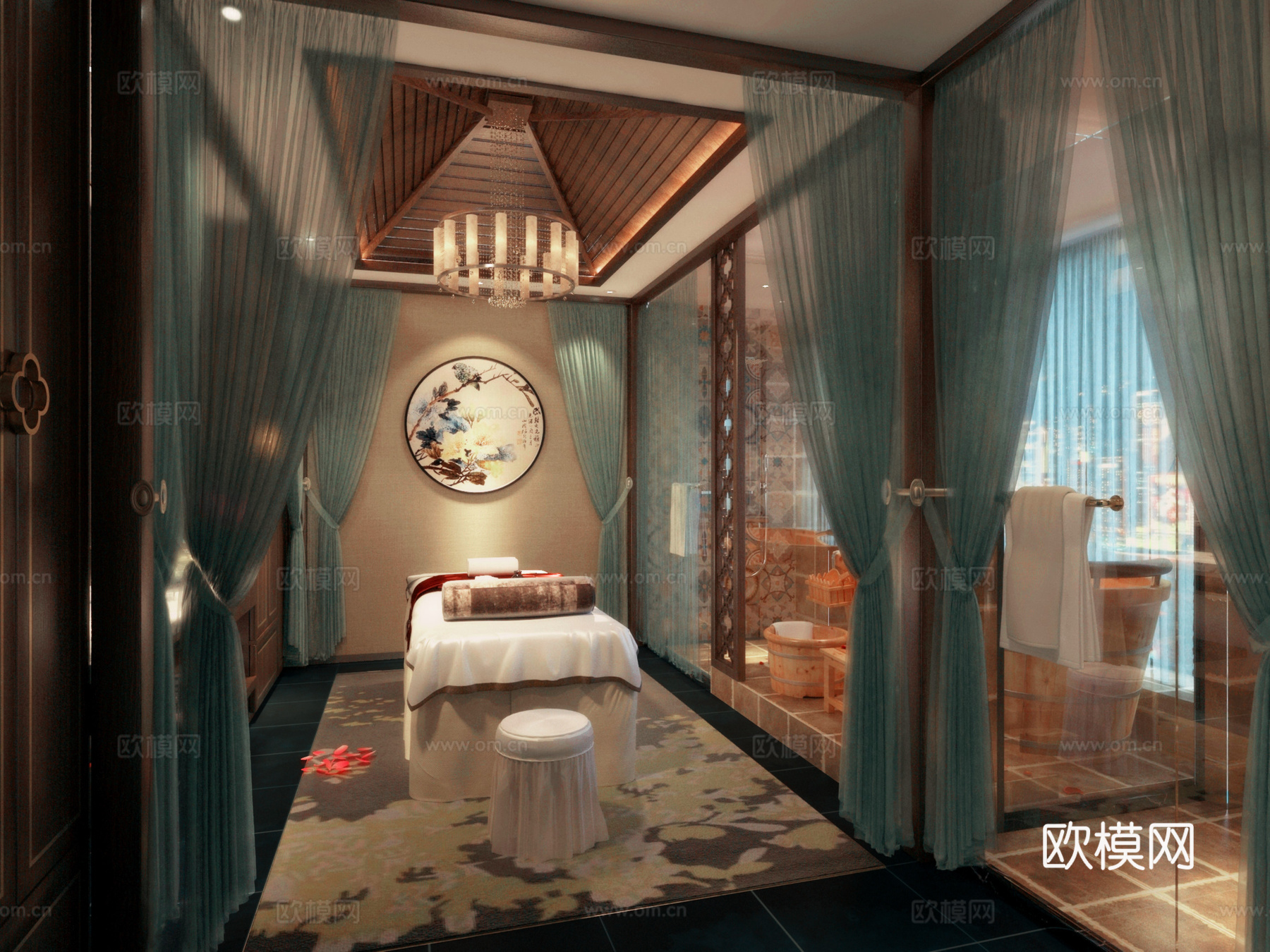 中式美容 混搭窗帘 卫浴 spa3d模型