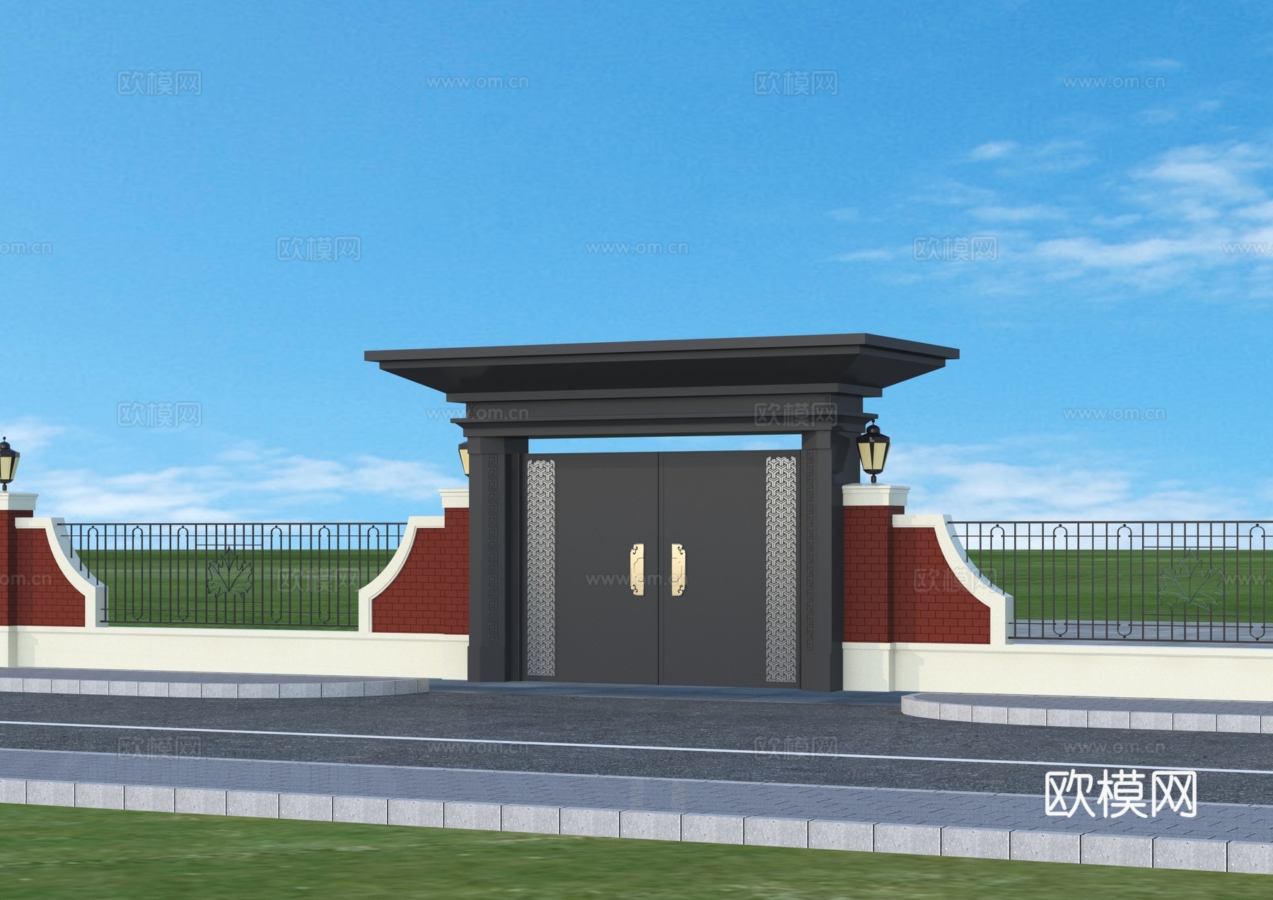 围墙 中式庭院门 别墅大门3d模型