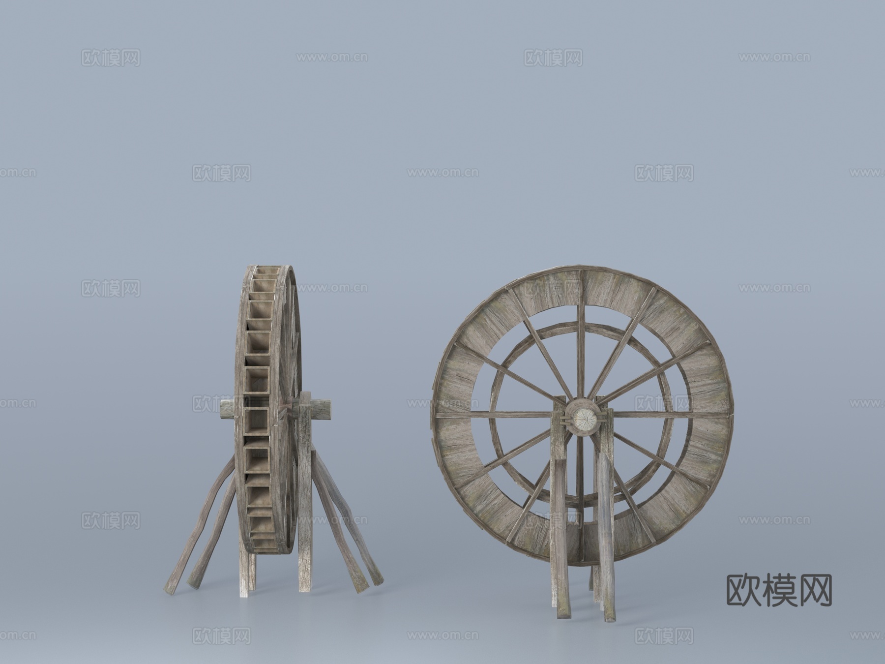 中式水车 农具3d模型