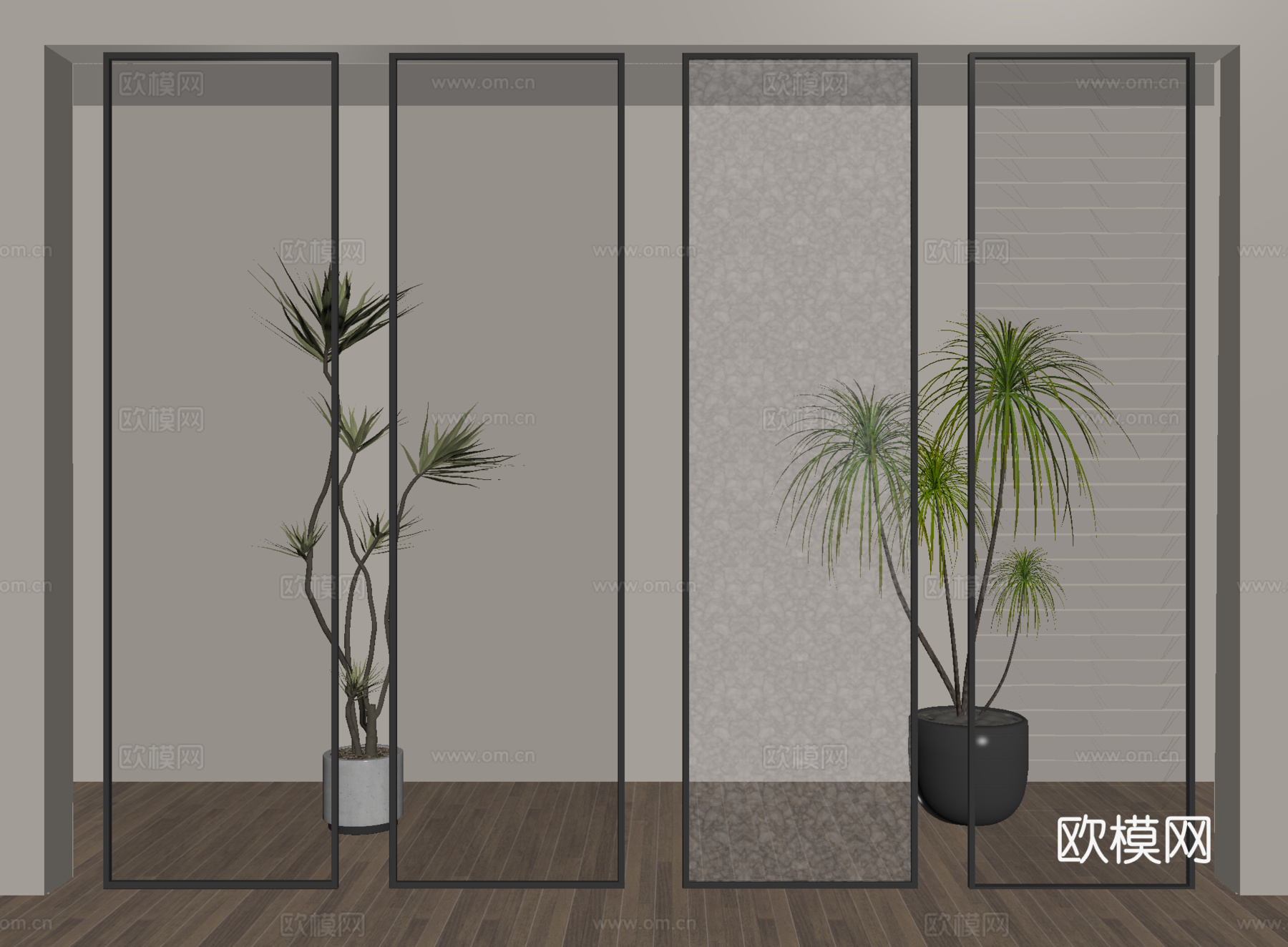 玻璃隔断 玻璃屏风 玄关隔断su模型